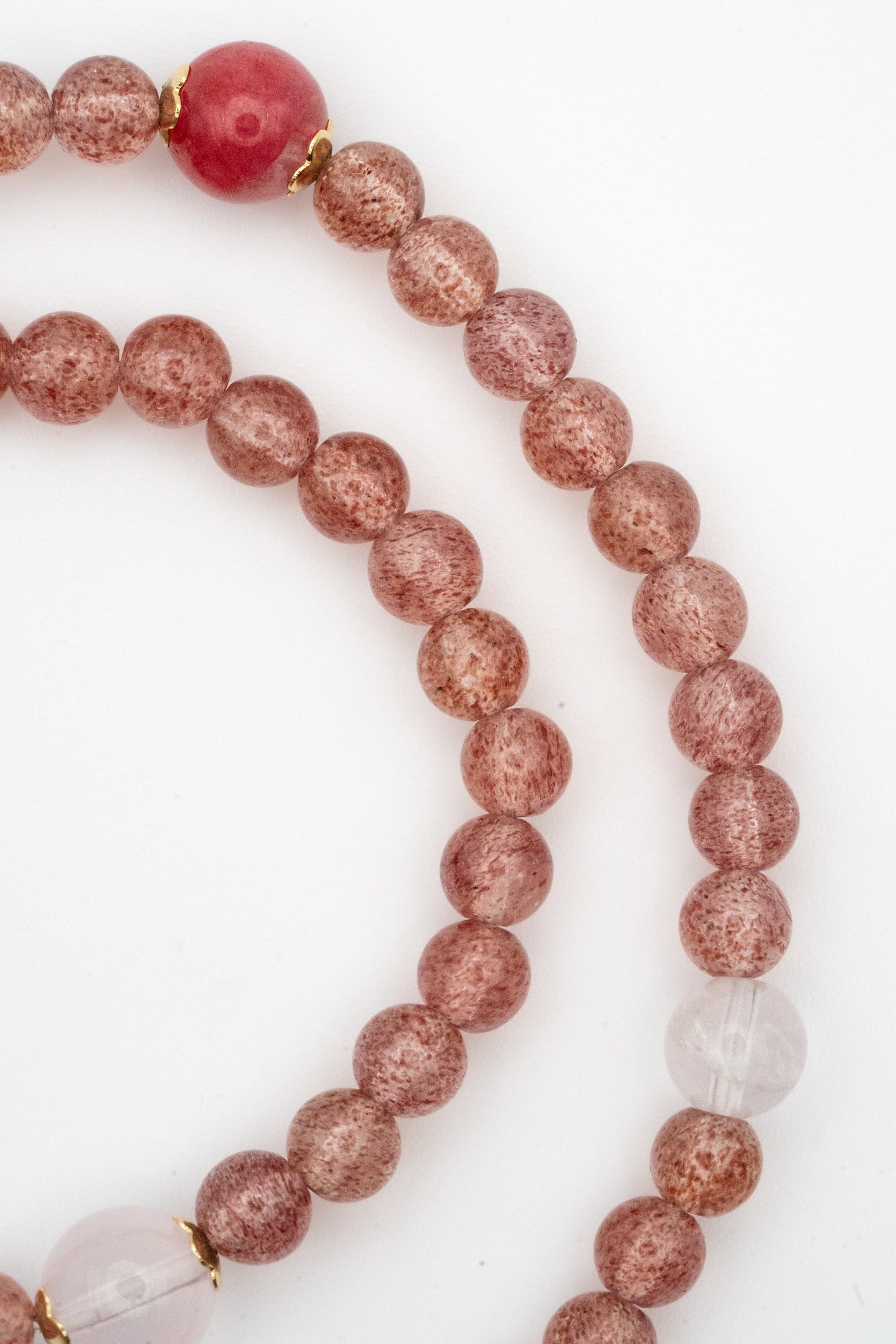 Strawberry Quartz, Rose Quartz, Rhodonite Multi-Loop Bracelet - Love & Harmony