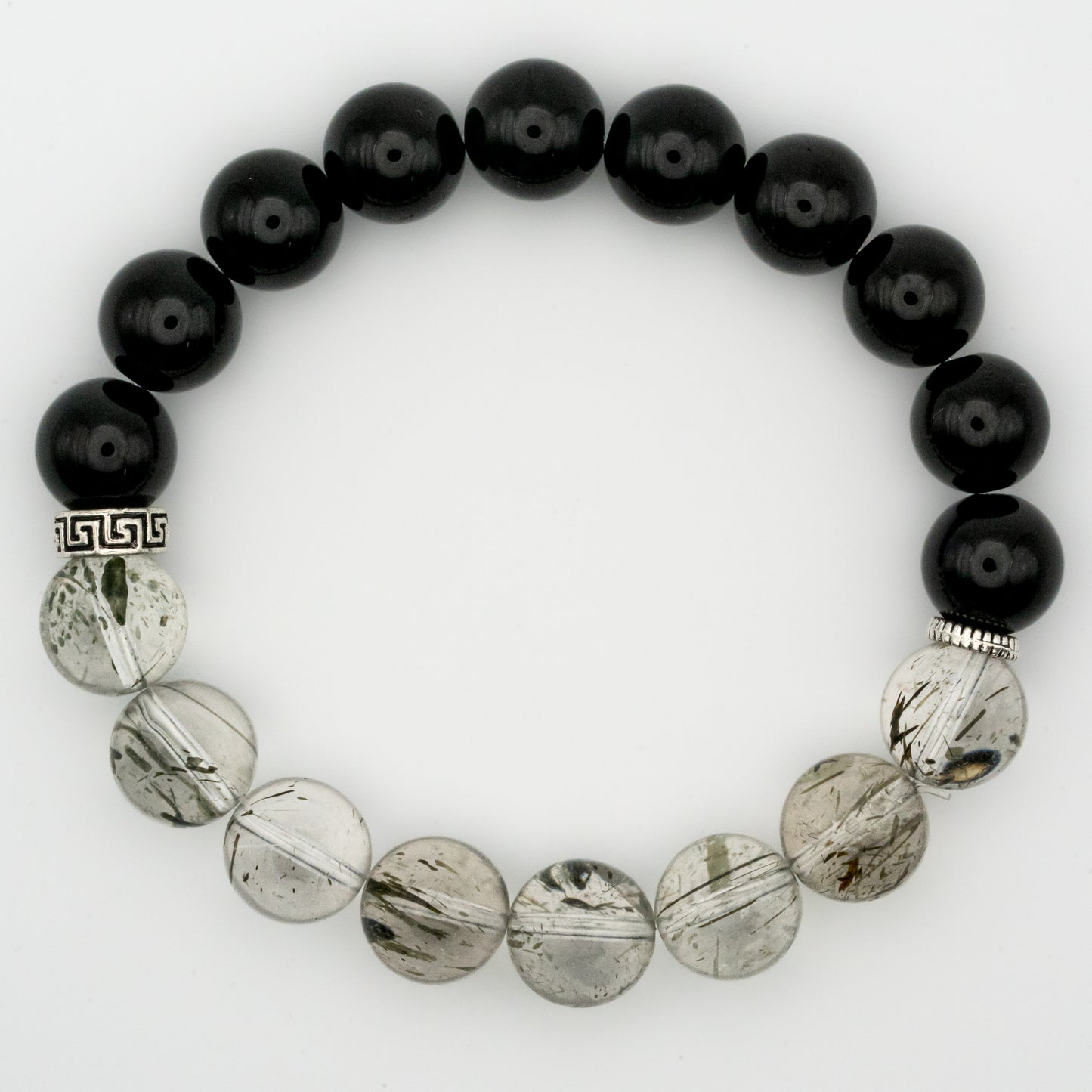 Obsidian and Tourmaline Rutilated Quartz Single-Loop Bracelet - Protection & Clarity