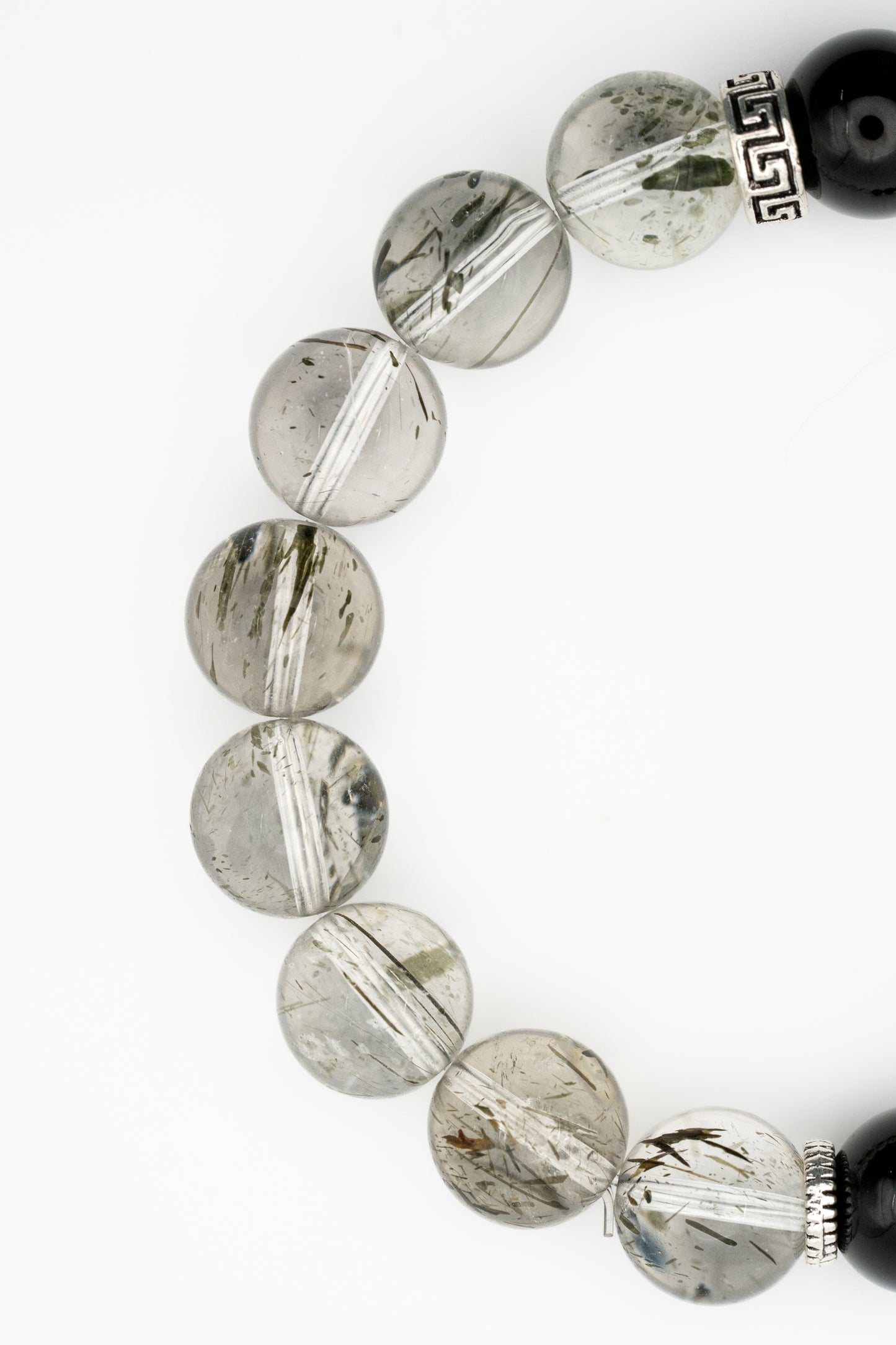 Obsidian and Tourmaline Rutilated Quartz Single-Loop Bracelet - Protection & Clarity