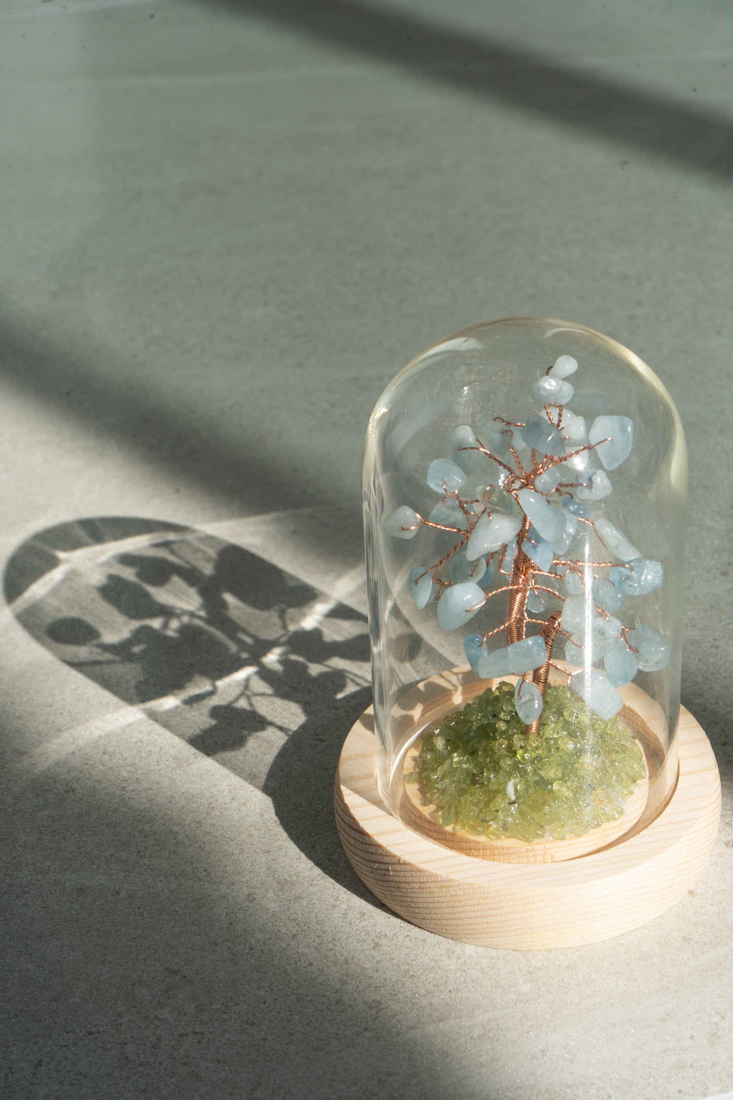 Small blue crystal tree with glass