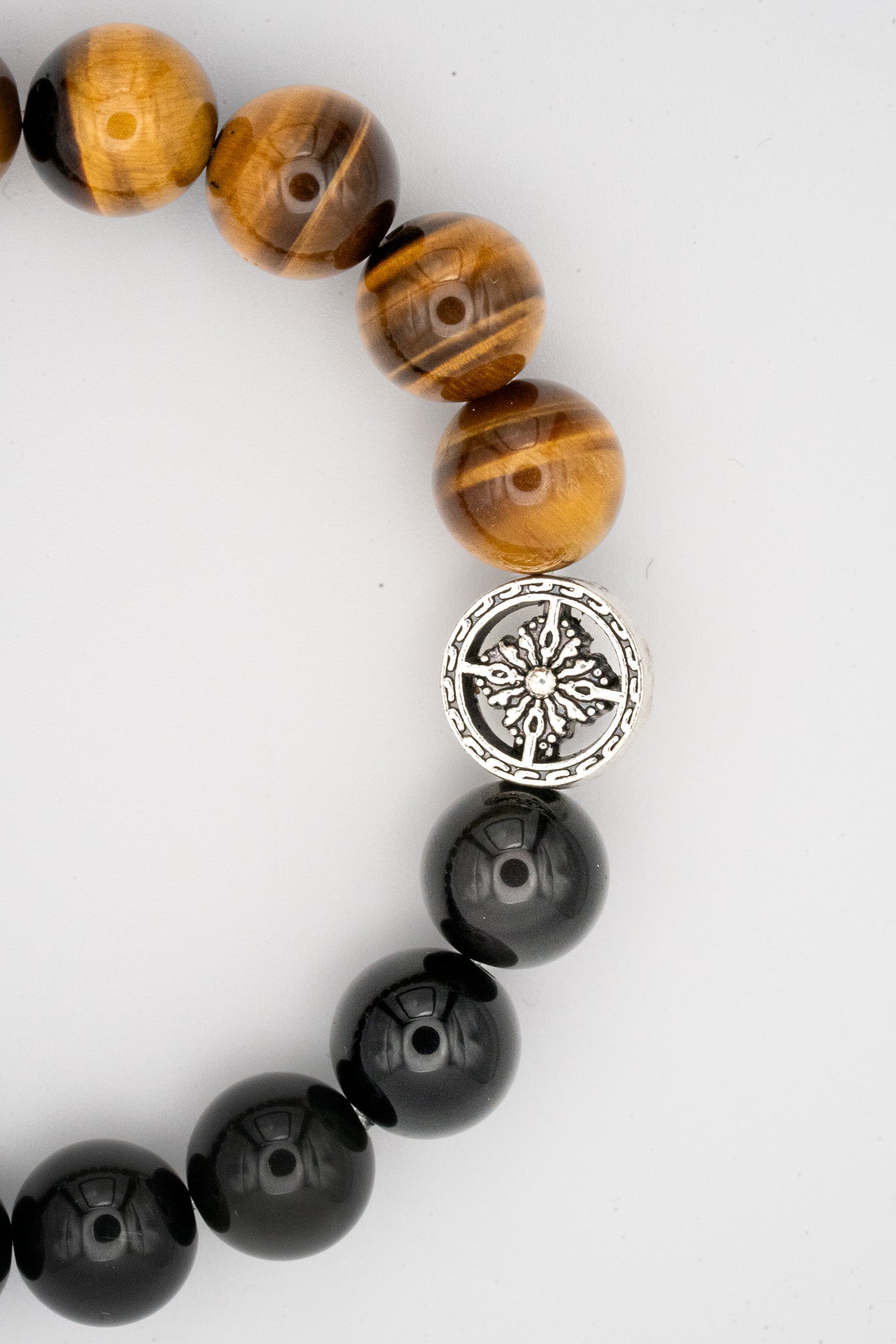 Yellow Tiger Eye and Silver Obsidian Single-loop Bracelet