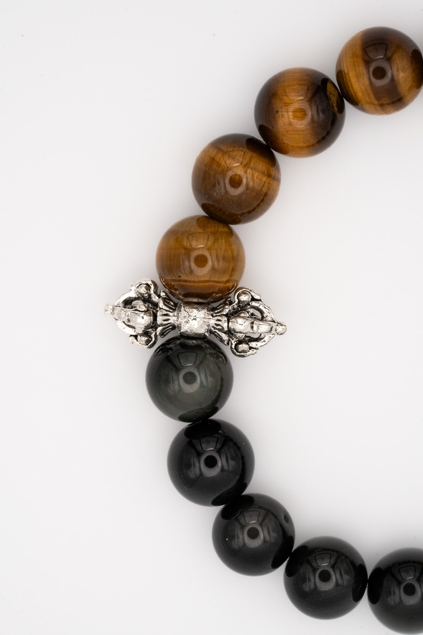 Yellow Tiger Eye and Silver Obsidian Single-loop Bracelet