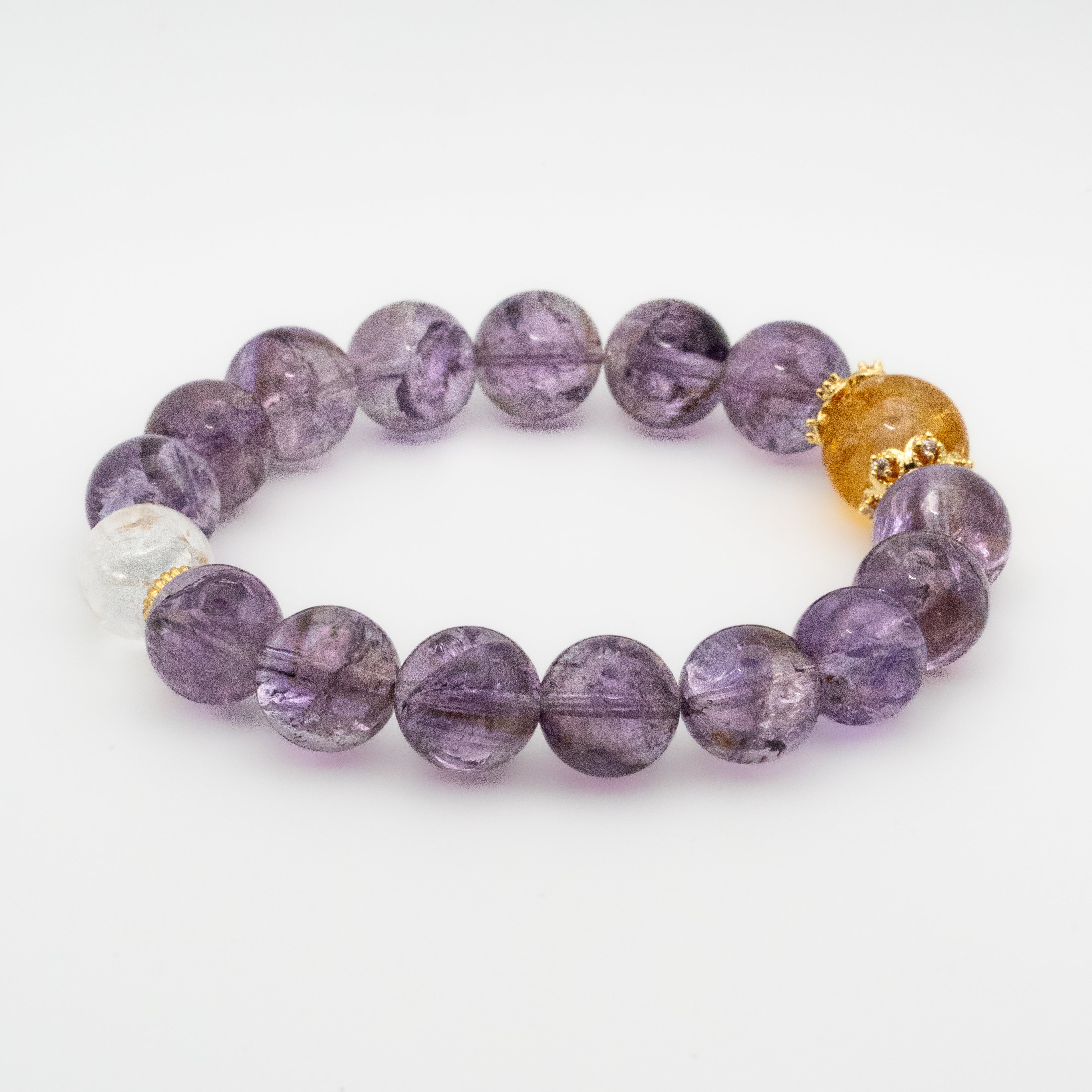 Azeztulite, Yellow Citrine, and Clear Quartz Single-Loop Bracelet - Spiritual Awakening, Abundance & Clarity