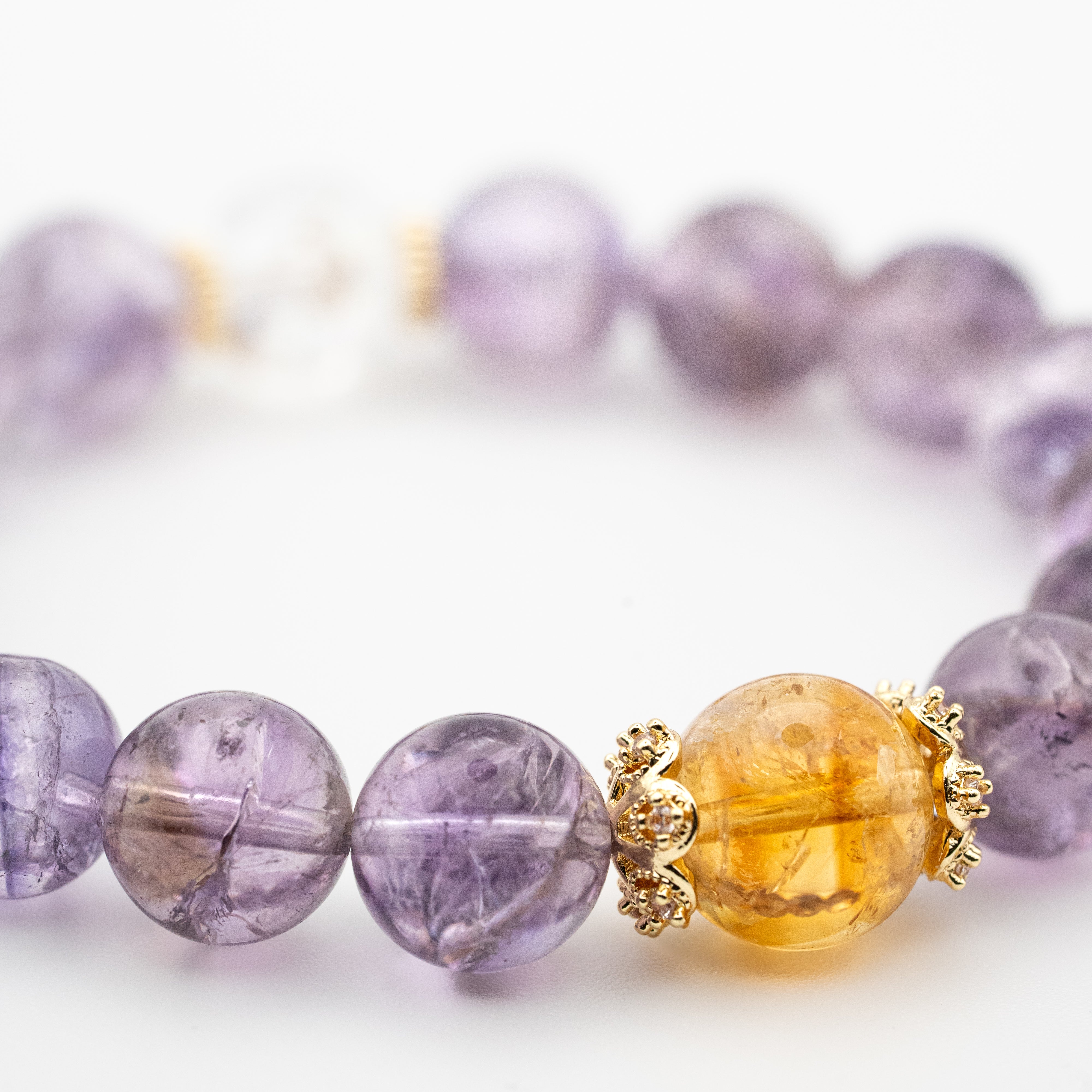 Azeztulite, Yellow Citrine, and Clear Quartz Single-Loop Bracelet - Spiritual Awakening, Abundance & Clarity