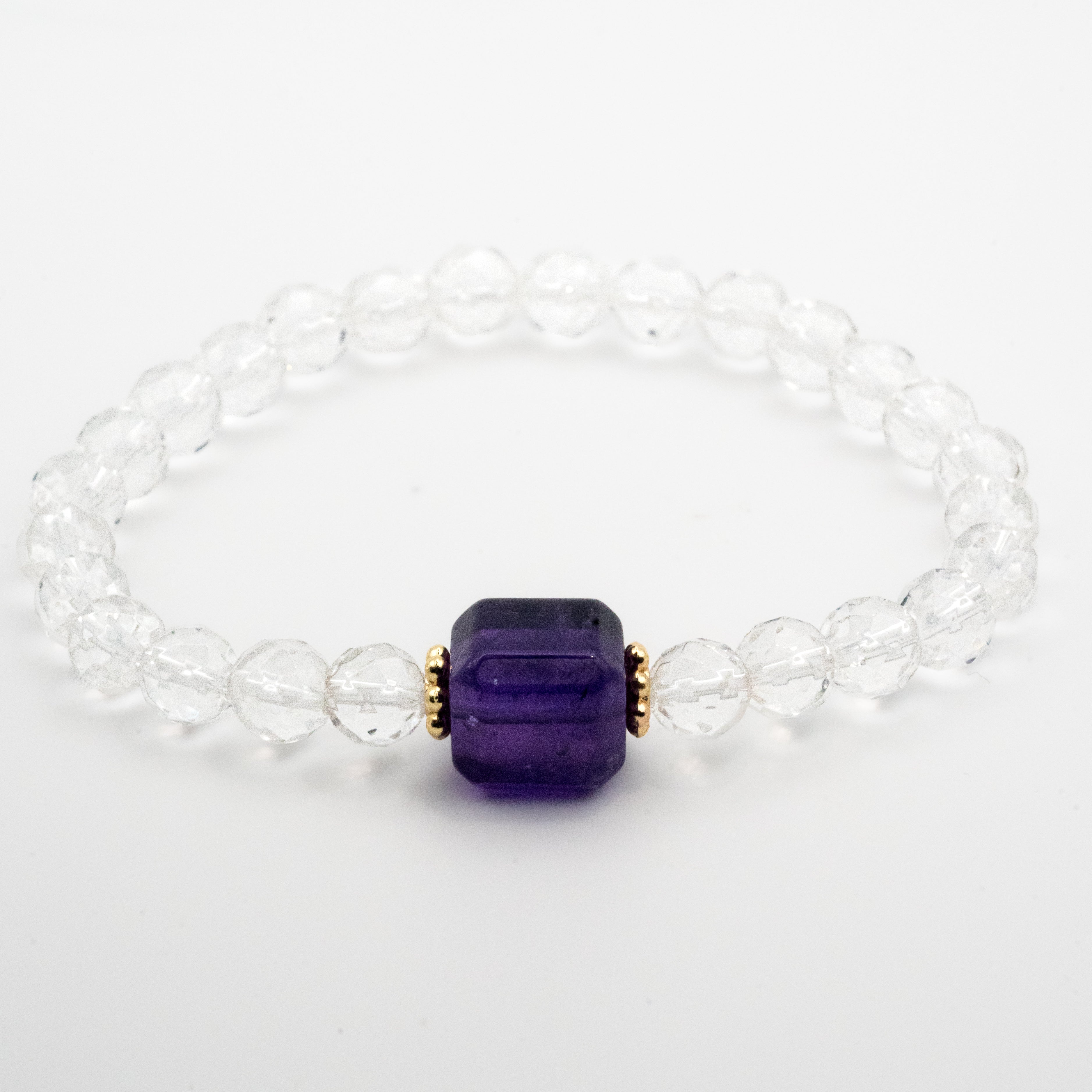 Clear Quartz and Faceted Amethyst Single-Loop Bracelet - Clarity & Spiritual Insight