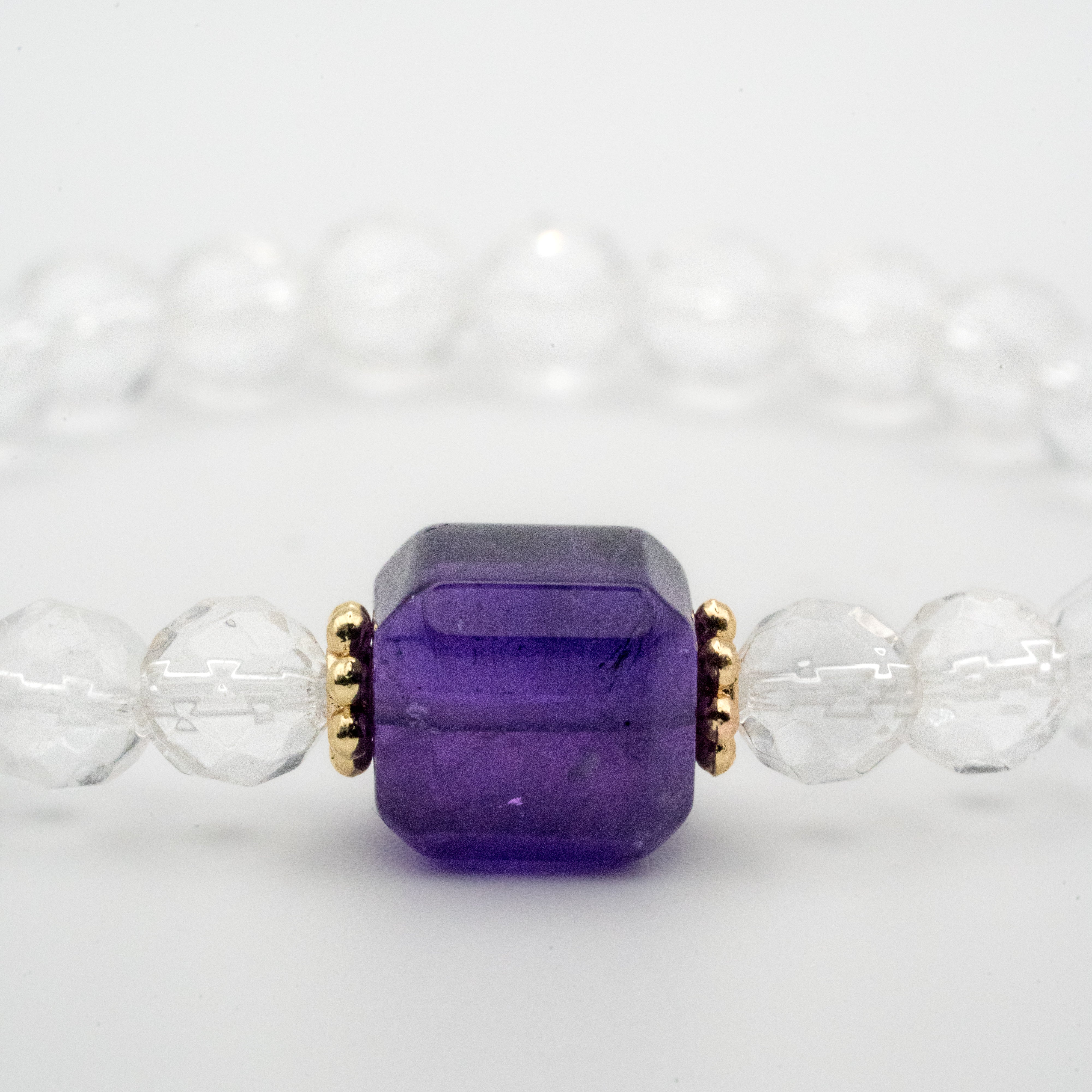 Clear Quartz and Faceted Amethyst Single-Loop Bracelet - Clarity & Spiritual Insight