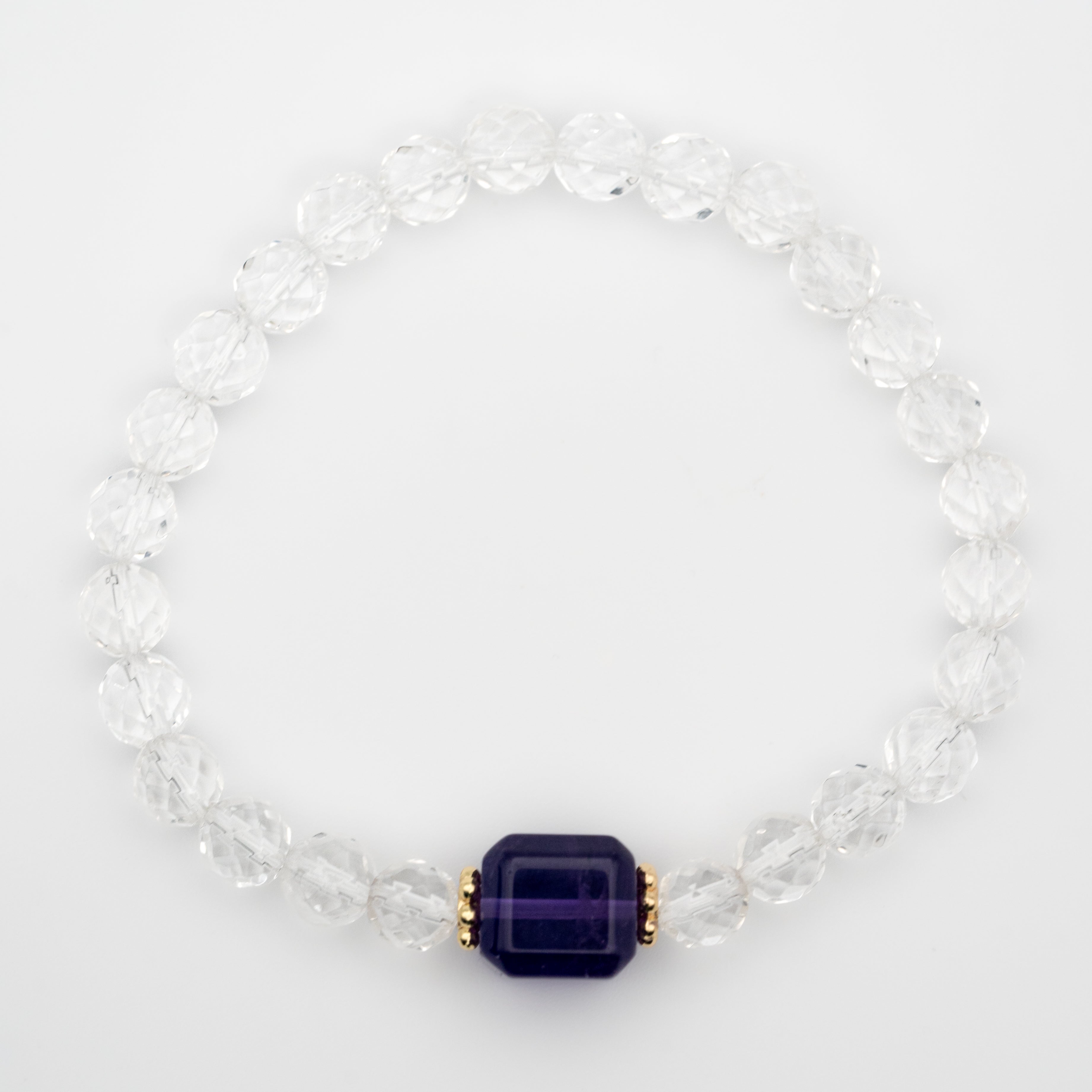 Clear Quartz and Faceted Amethyst Single-Loop Bracelet - Clarity & Spiritual Insight