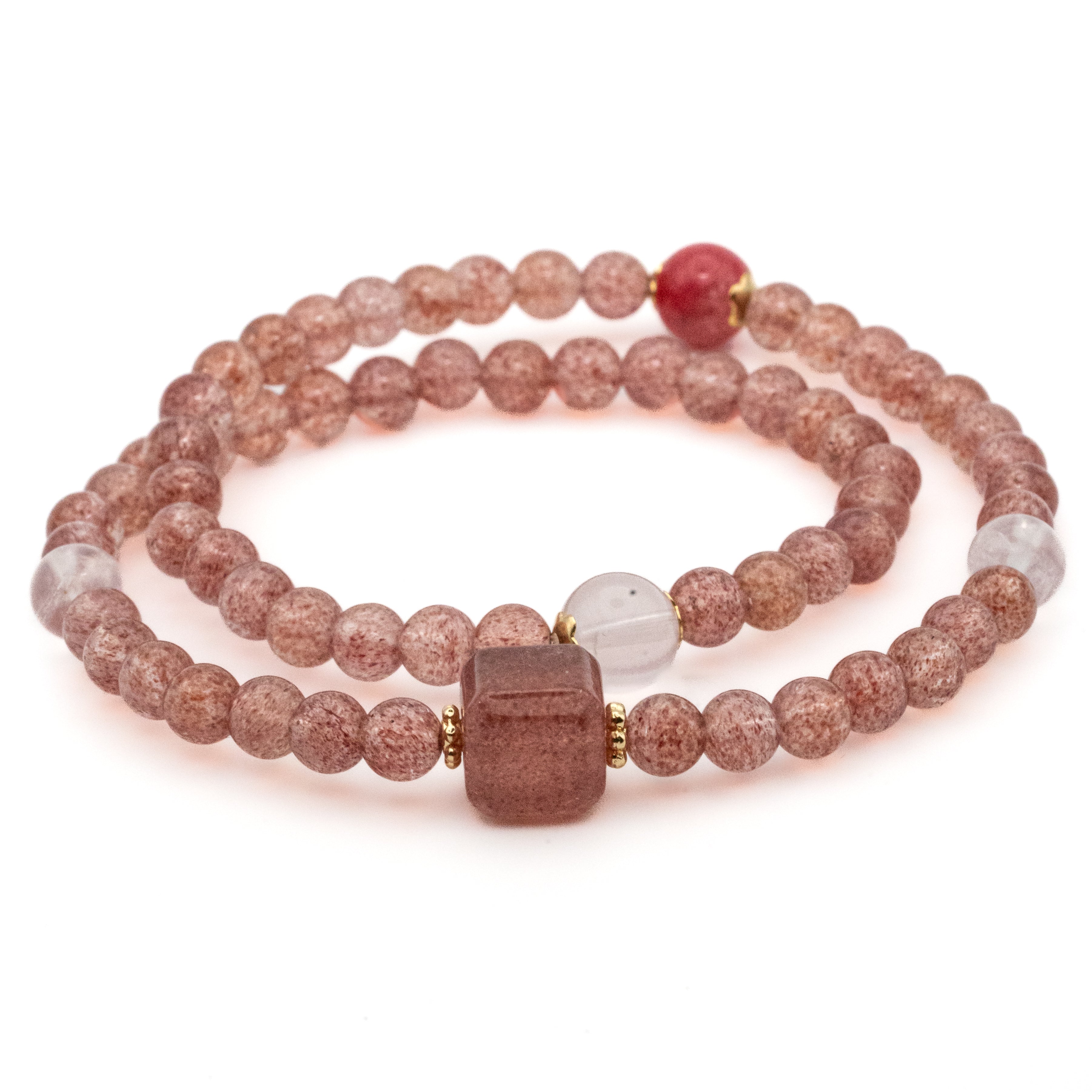 Strawberry Quartz, Rose Quartz, Rhodonite Multi-Loop Bracelet - Love & Harmony