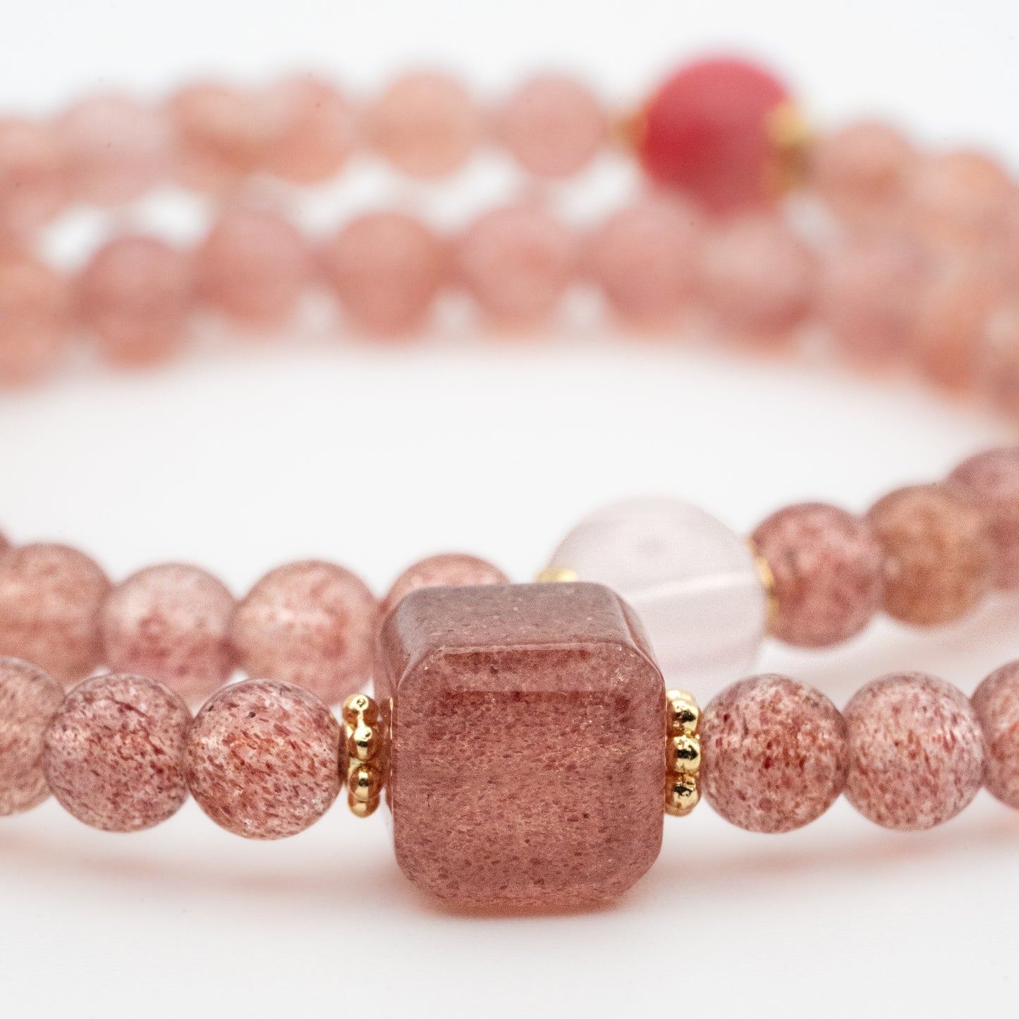 Strawberry Quartz, Rose Quartz, Rhodonite Multi-Loop Bracelet - Love & Harmony
