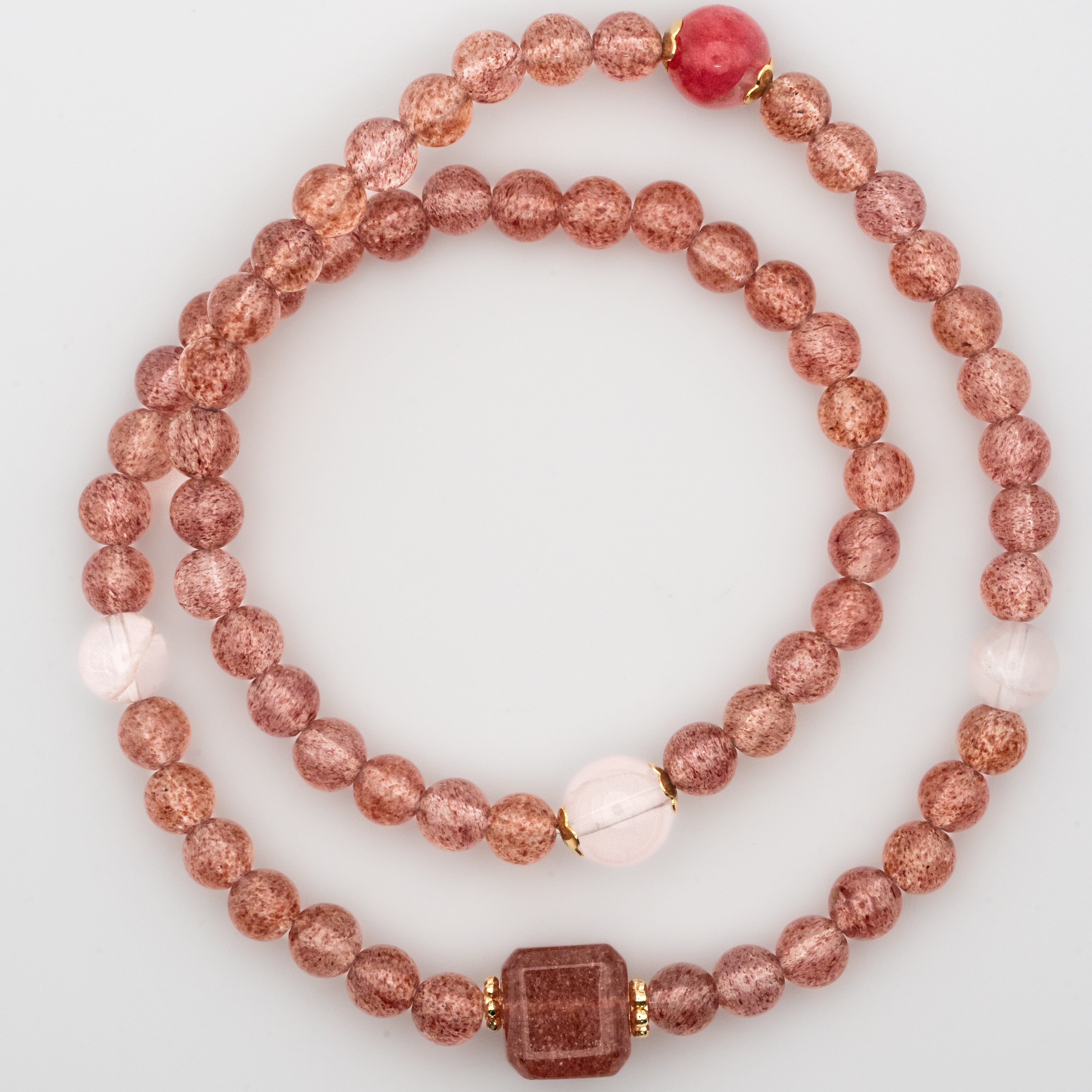 Strawberry Quartz, Rose Quartz, Rhodonite Multi-Loop Bracelet - Love & Harmony