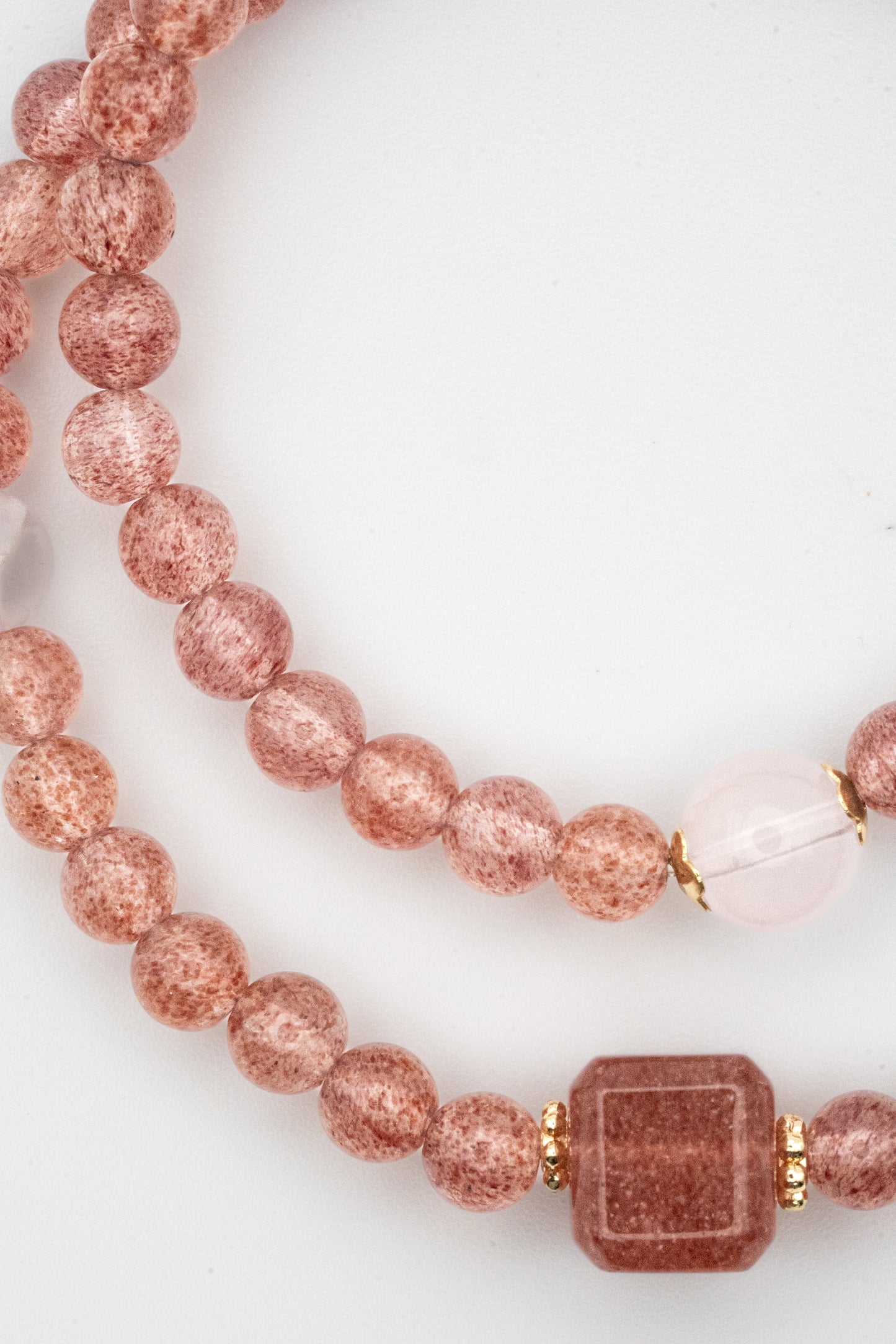 Strawberry Quartz, Rose Quartz, Rhodonite Multi-Loop Bracelet - Love & Harmony