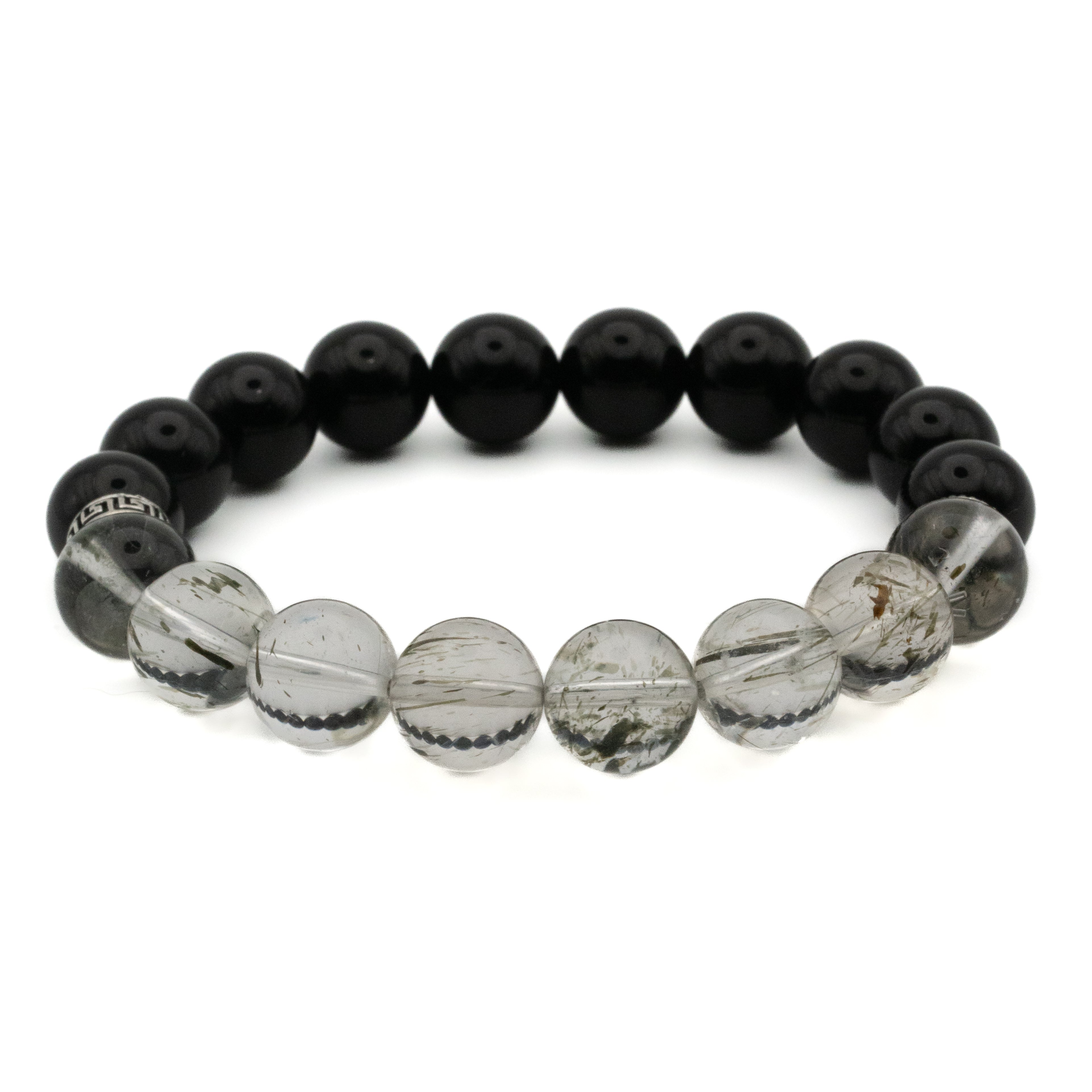 Obsidian and Tourmaline Rutilated Quartz Single-Loop Bracelet - Protection & Clarity