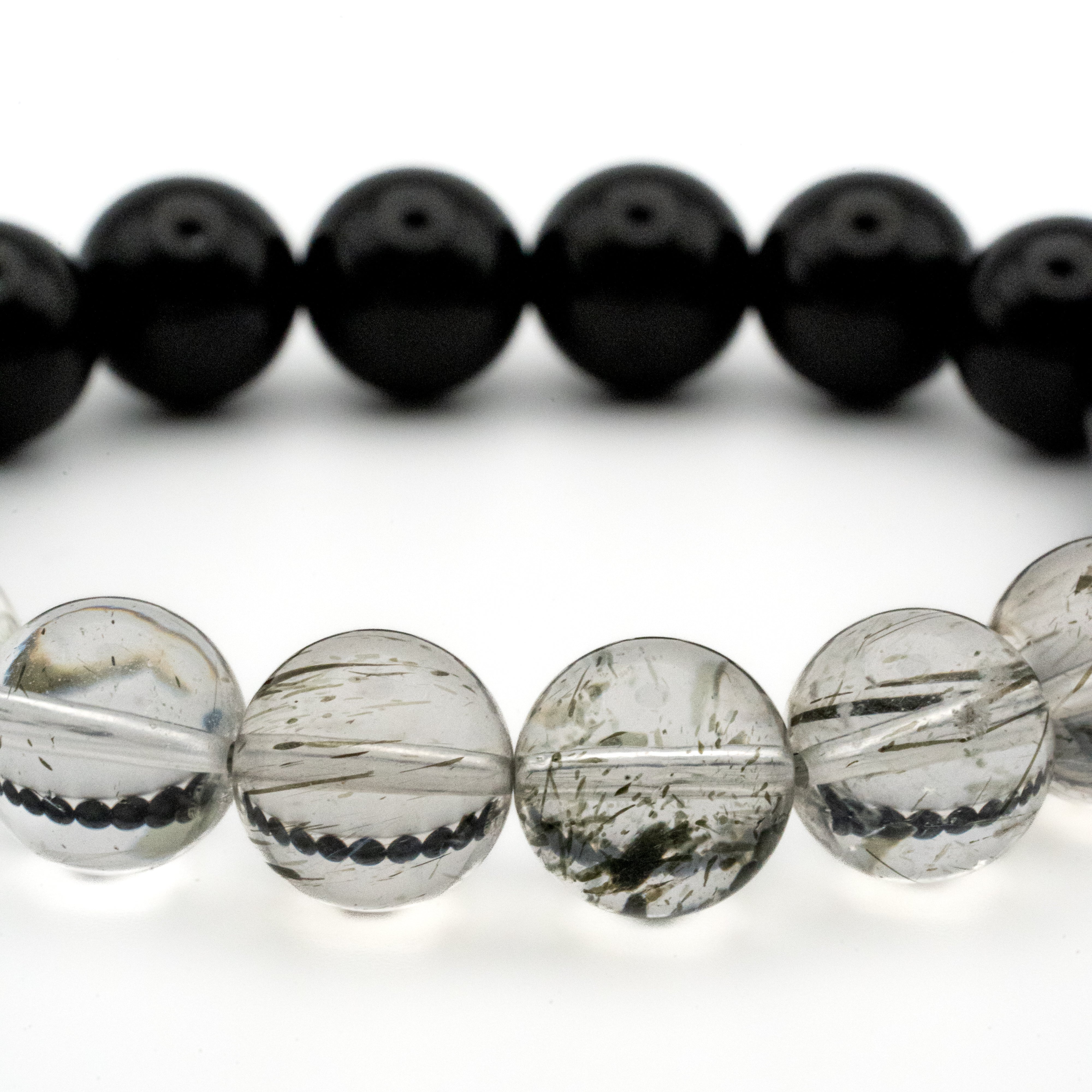 Obsidian and Tourmaline Rutilated Quartz Single-Loop Bracelet - Protection & Clarity