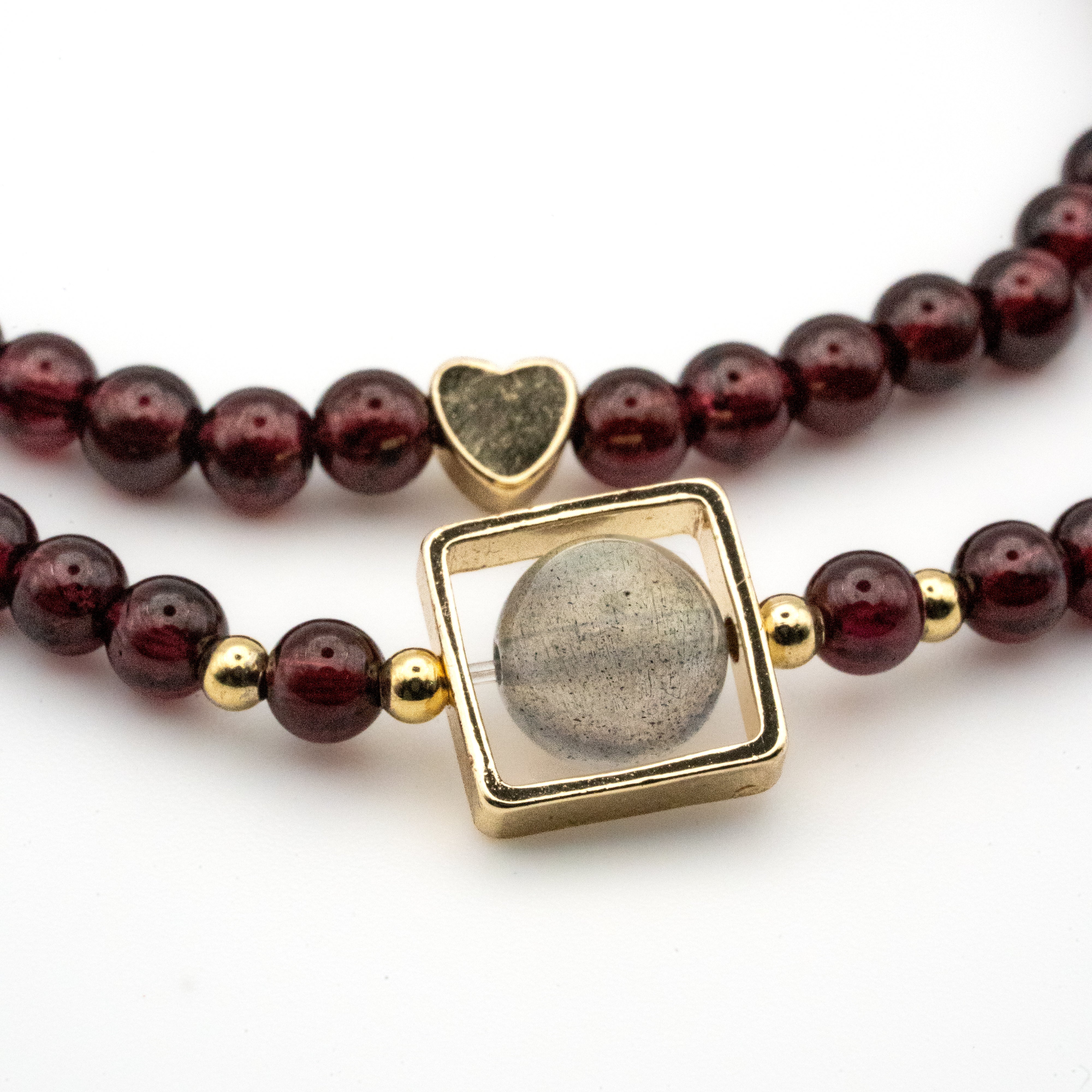 Garnet & Gray Moonstone Multi-Loop Bracelet - Vitality & Intuition