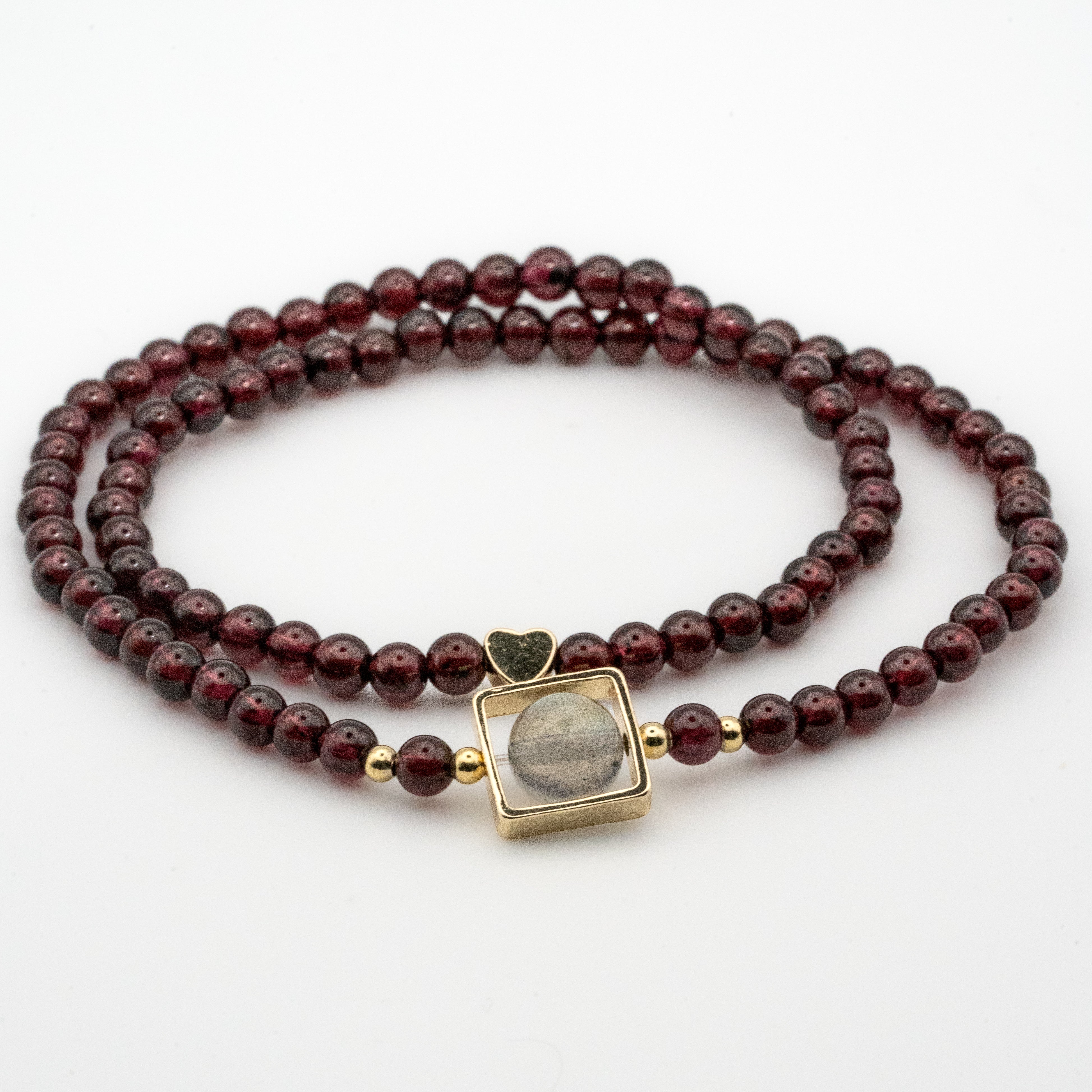 Garnet & Gray Moonstone Multi-Loop Bracelet - Vitality & Intuition