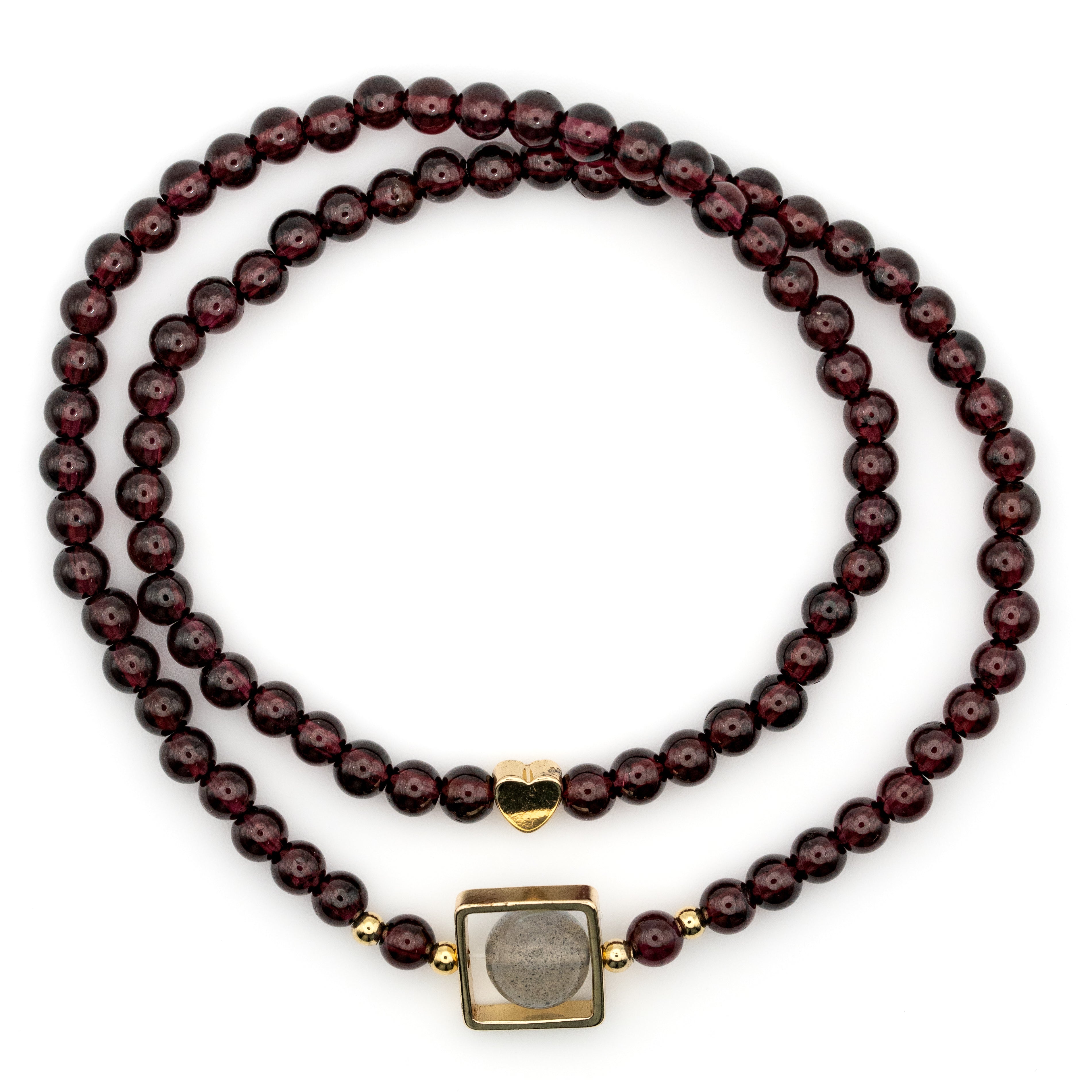 Garnet & Gray Moonstone Multi-Loop Bracelet - Vitality & Intuition