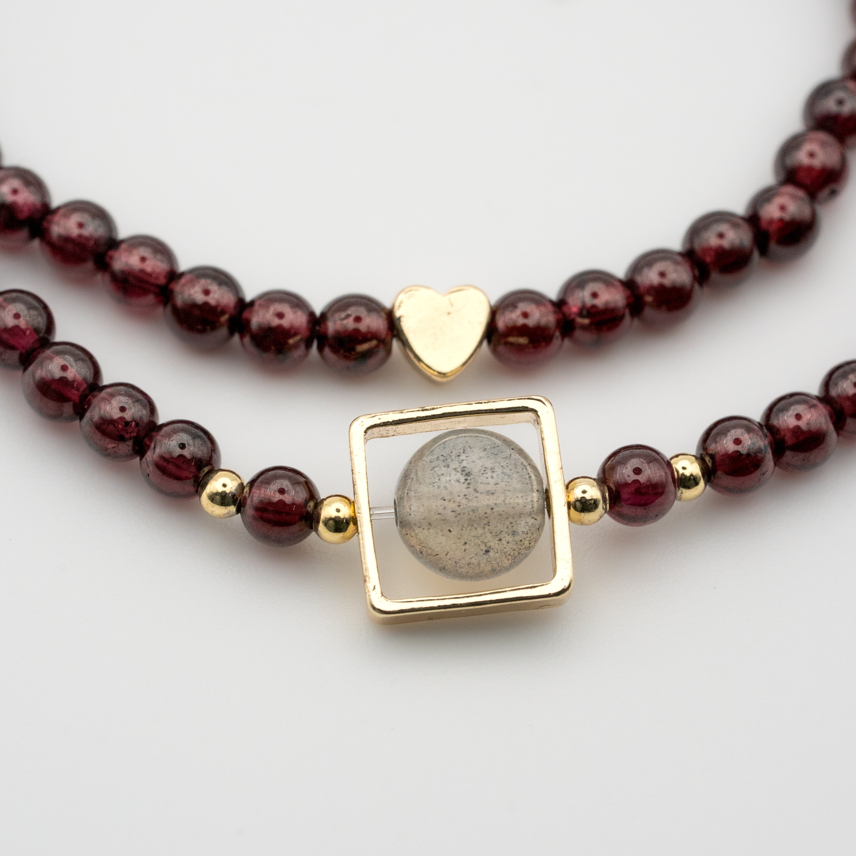 Garnet & Gray Moonstone Multi-Loop Bracelet - Vitality & Intuition