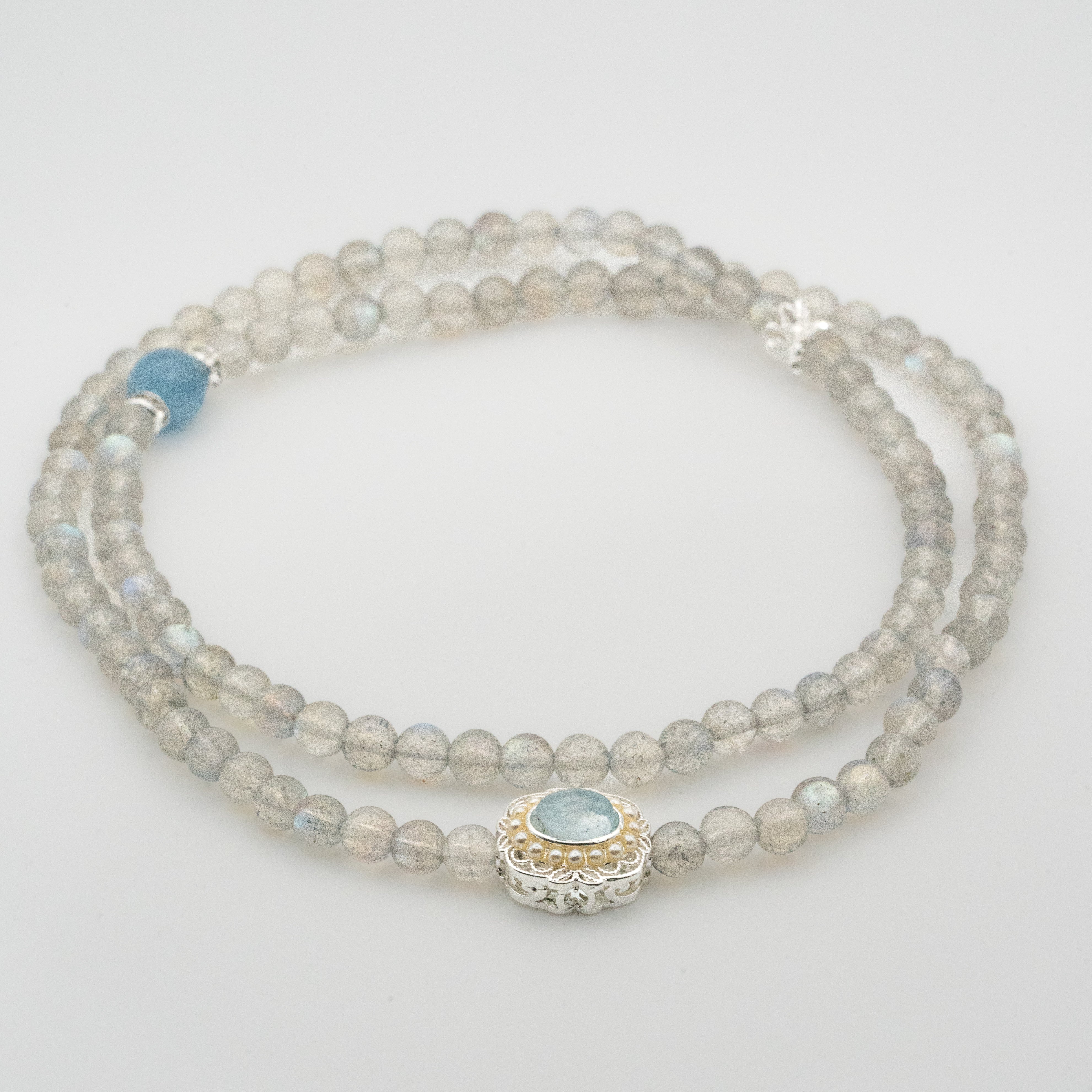 Labradorite Grey Moonstone & Aquamarine Multi-Loop Bracelet - Balance & Serenity