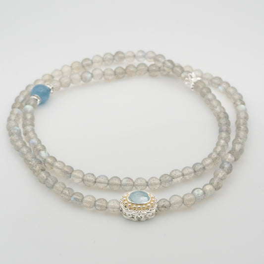 Labradorite Grey Moonstone & Aquamarine Multi-Loop Bracelet - Balance & Serenity