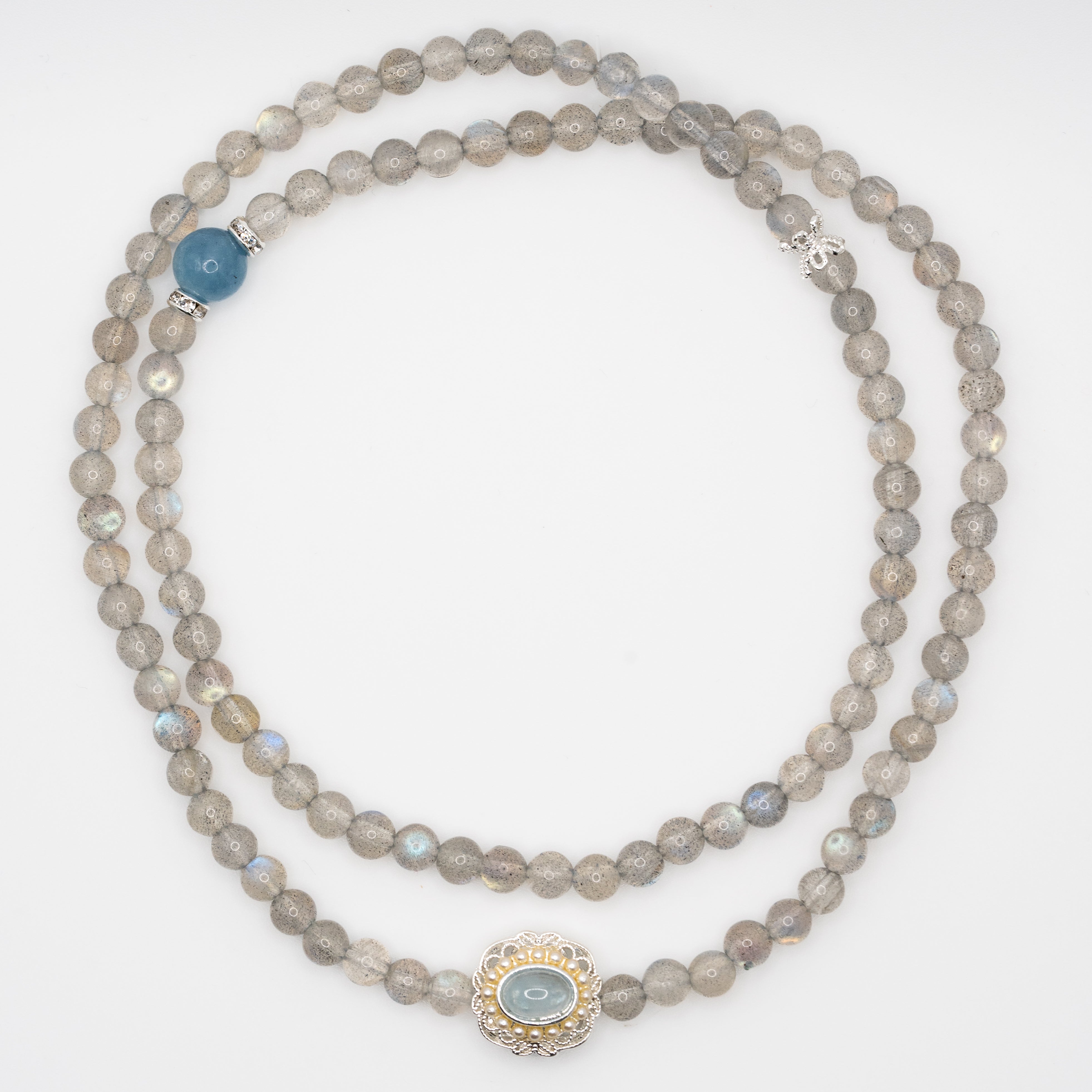 Labradorite Grey Moonstone & Aquamarine Multi-Loop Bracelet - Balance & Serenity