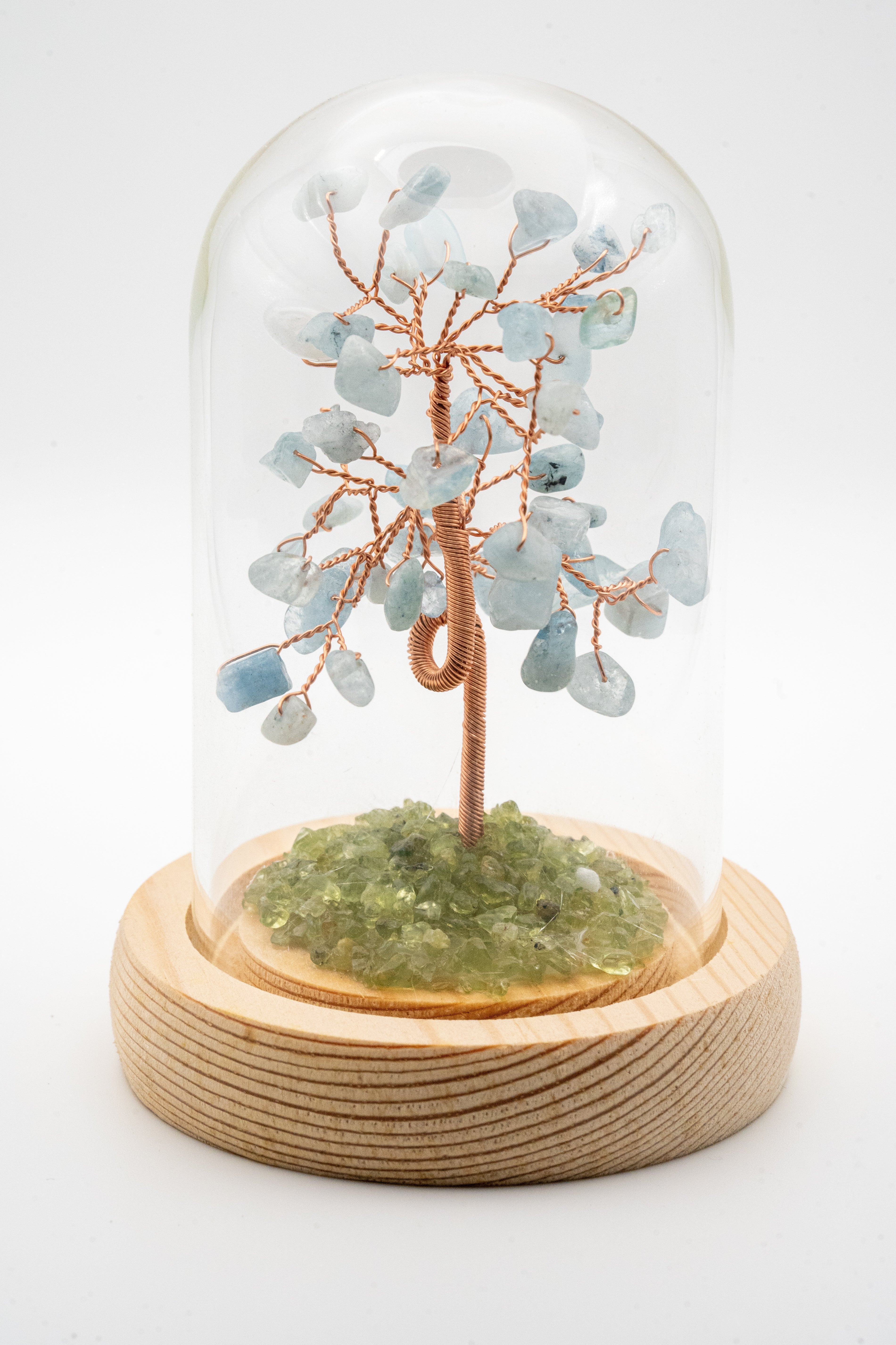 Small blue crystal tree with glass