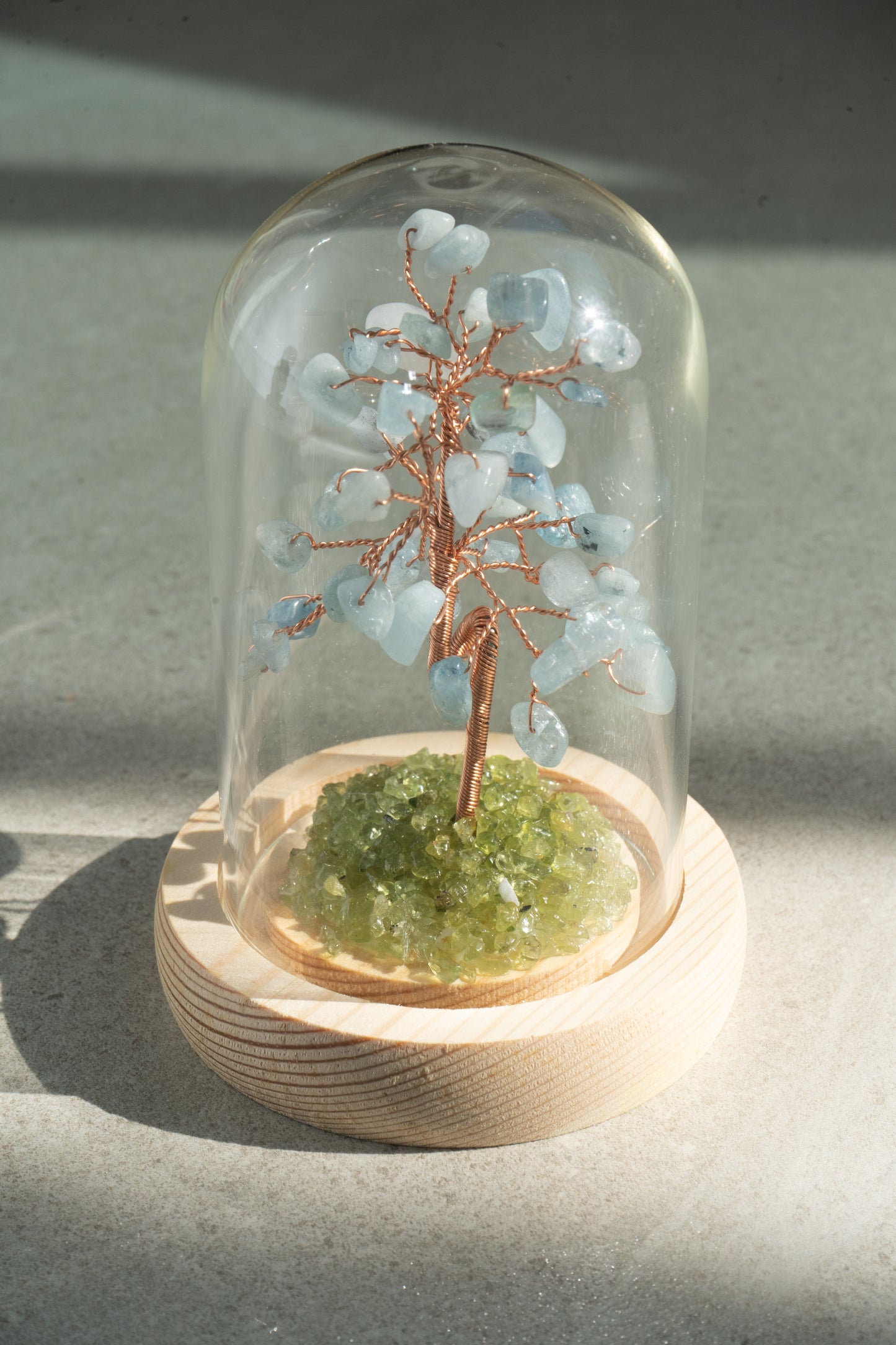 Small blue crystal tree with glass