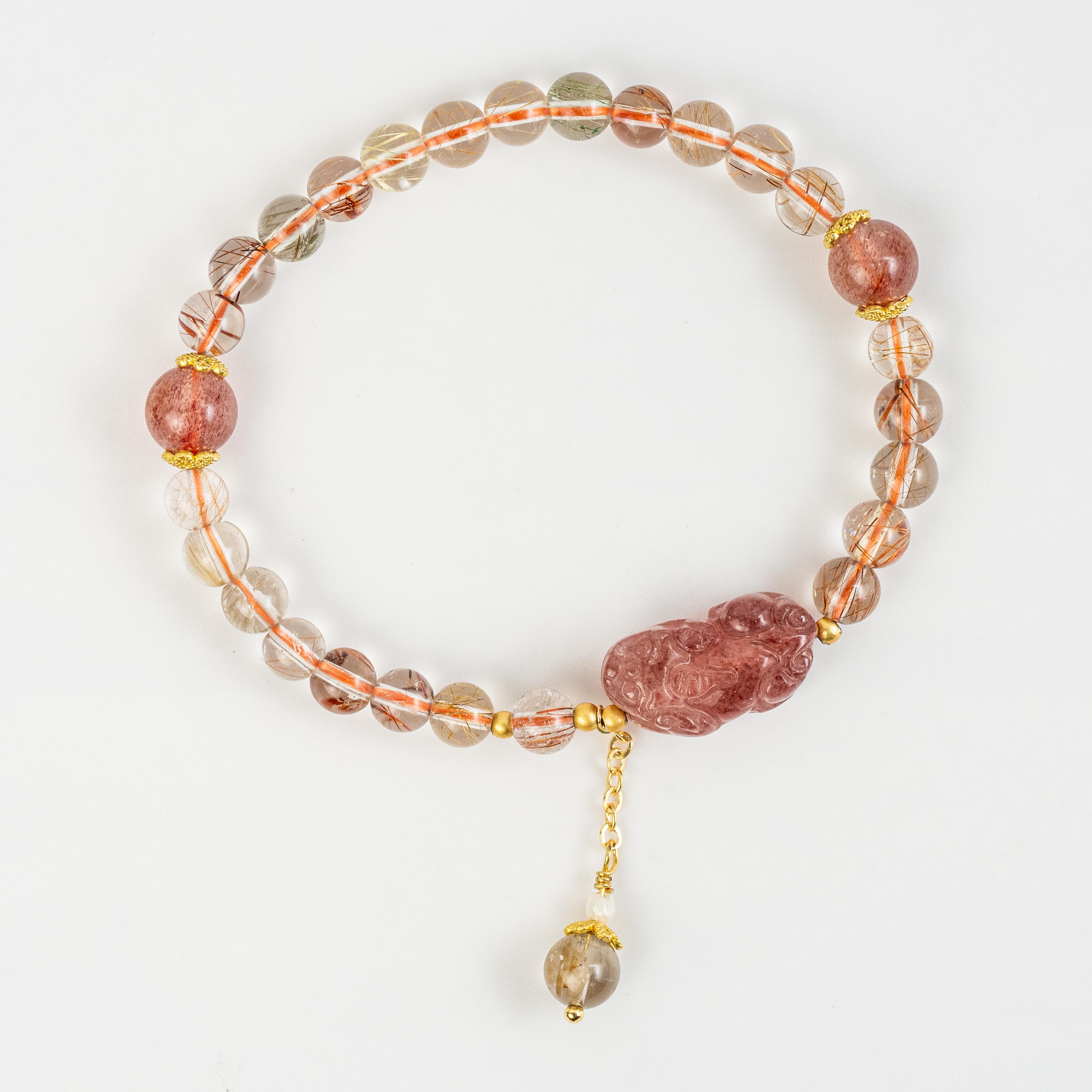 Rutilated Quartz+Strawberry Quartz Single-Loop Bracelet Charming and Beauty