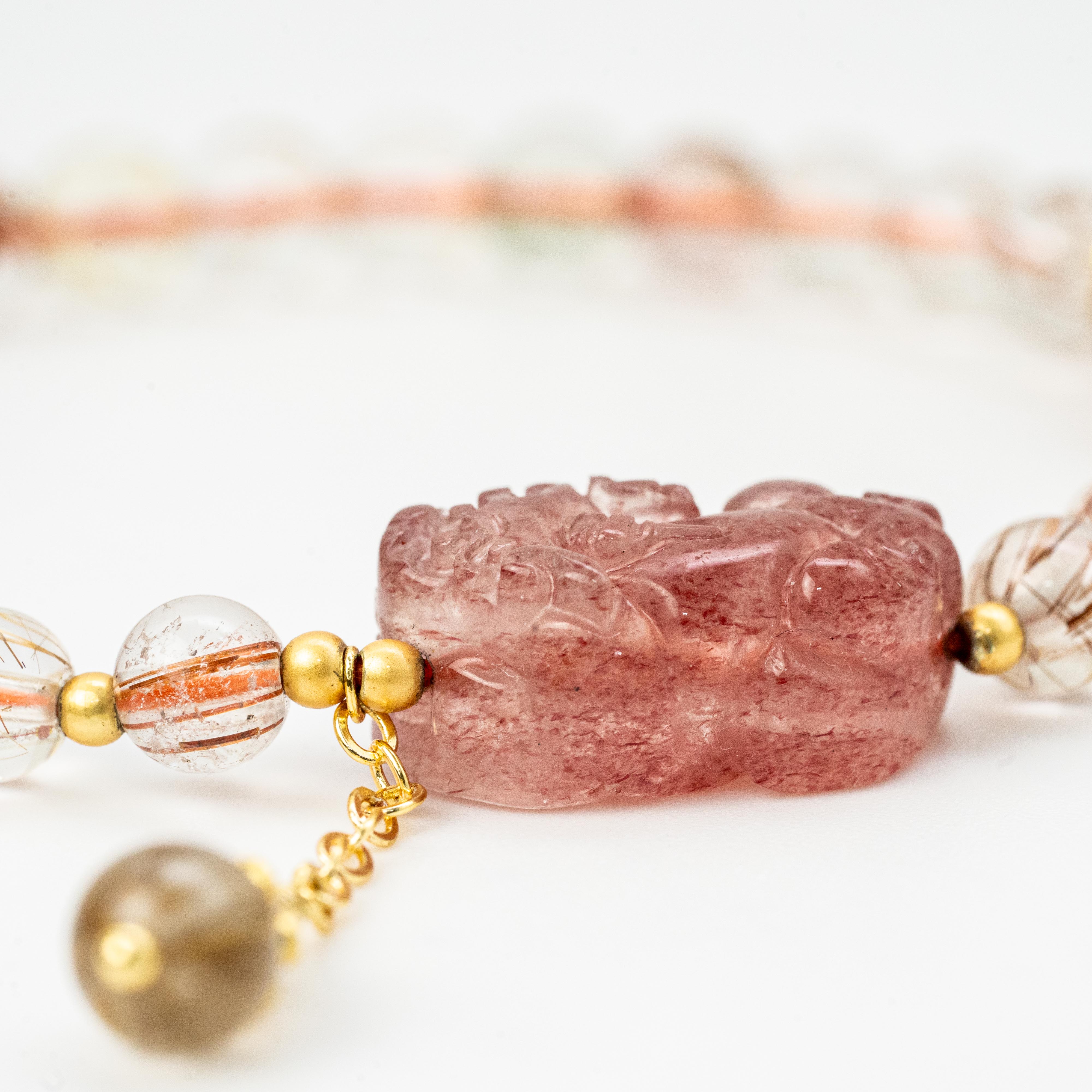 Rutilated Quartz+Strawberry Quartz Single-Loop Bracelet Charming and Beauty