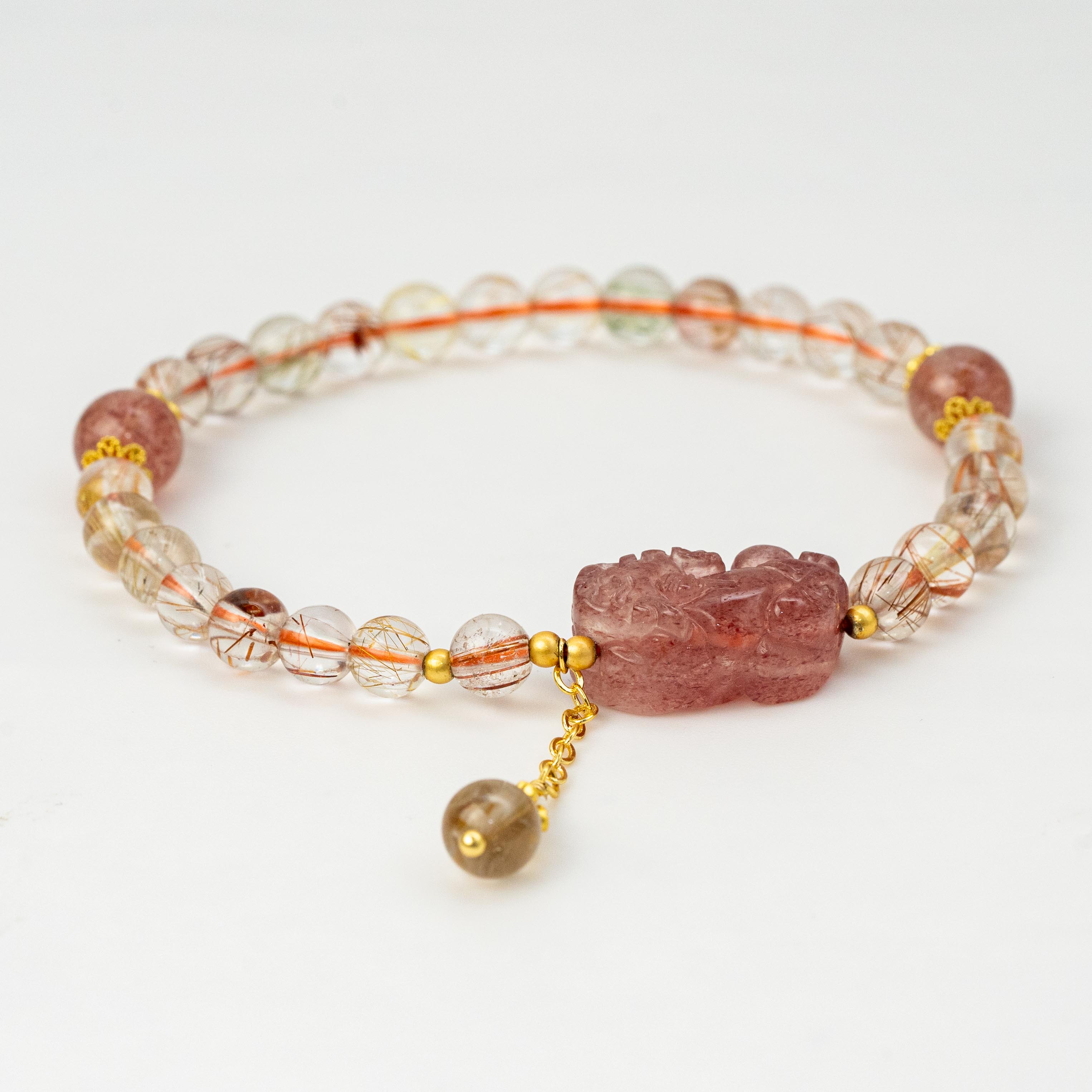 Rutilated Quartz+Strawberry Quartz Single-Loop Bracelet Charming and Beauty