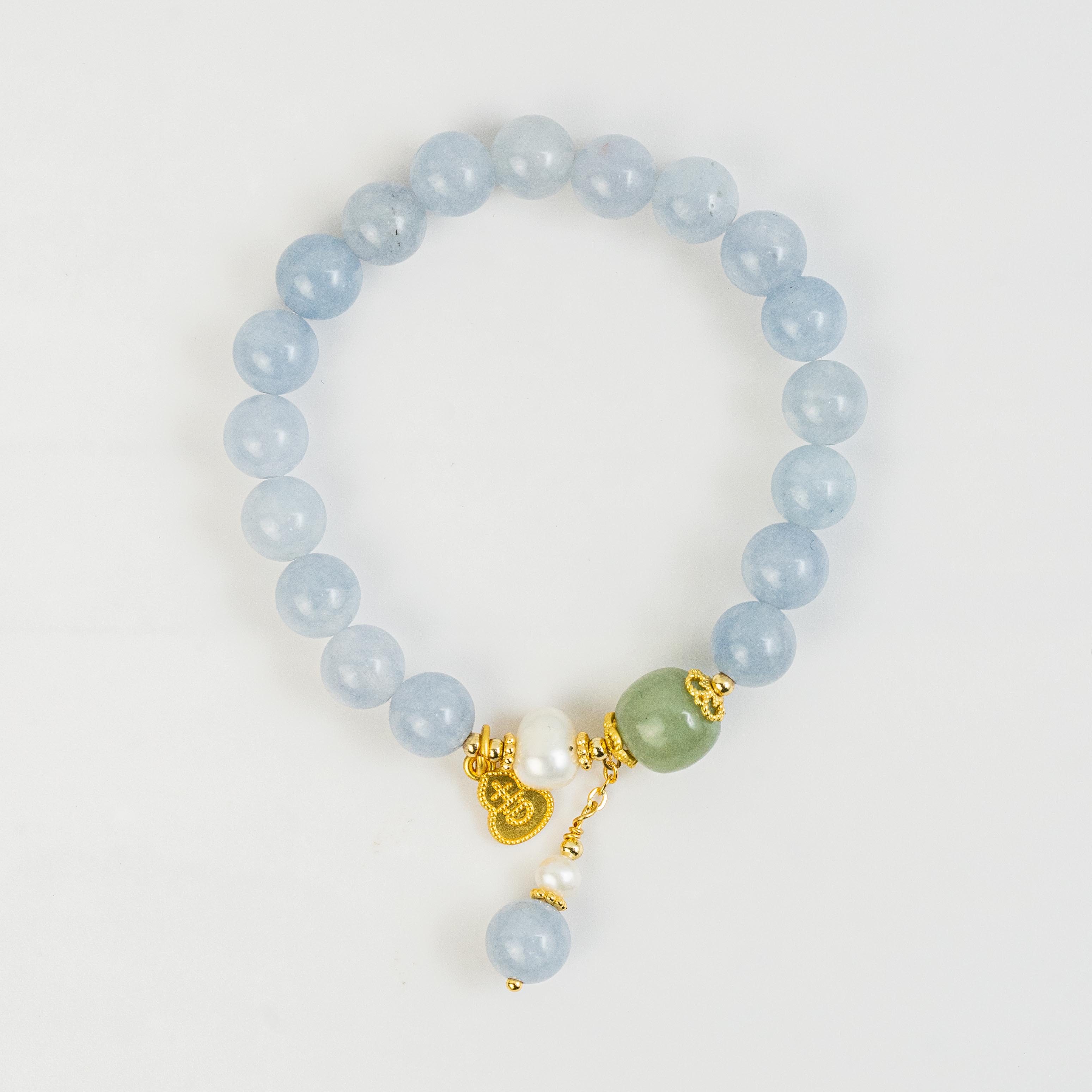 Optimized Aquamarine+Natural Fresh Water Pearl Single-Loop Bracelet Calming