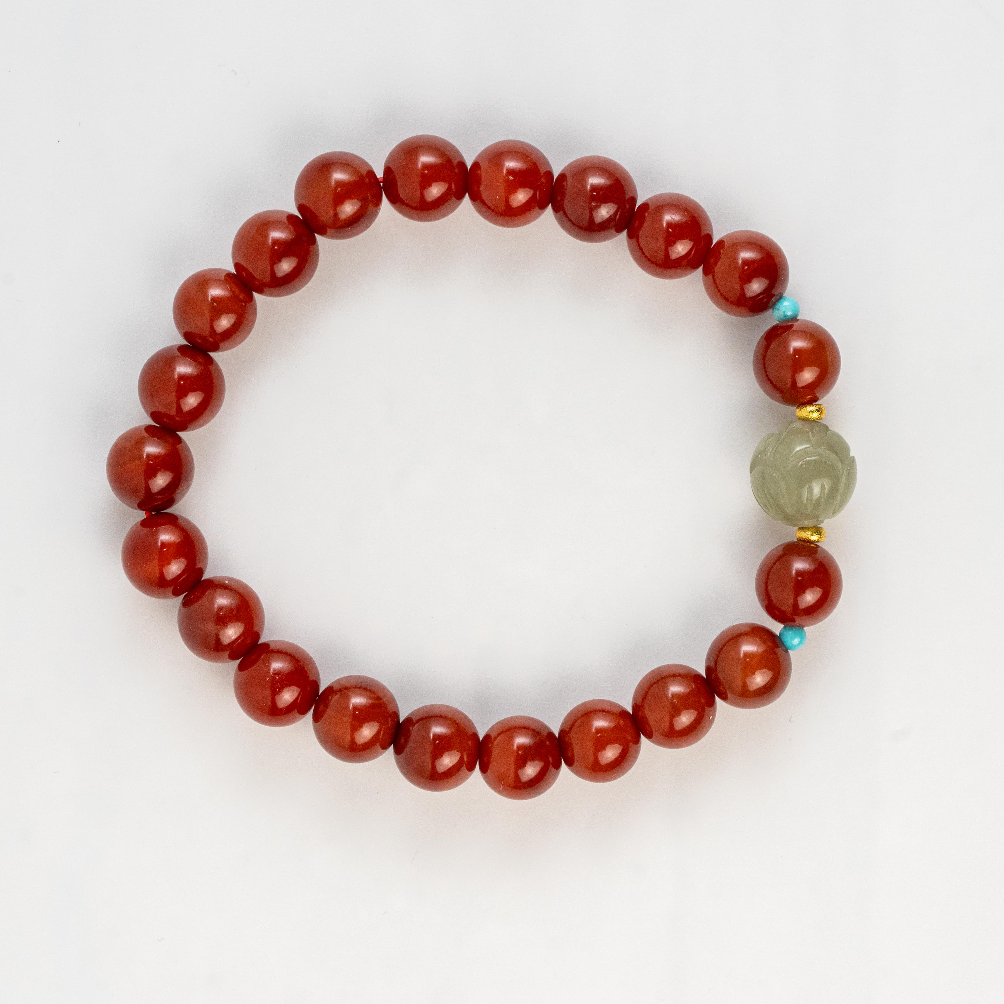 Nanhong Agate+Hetian Jade Single-Loop Bracelet Calming and Soothing