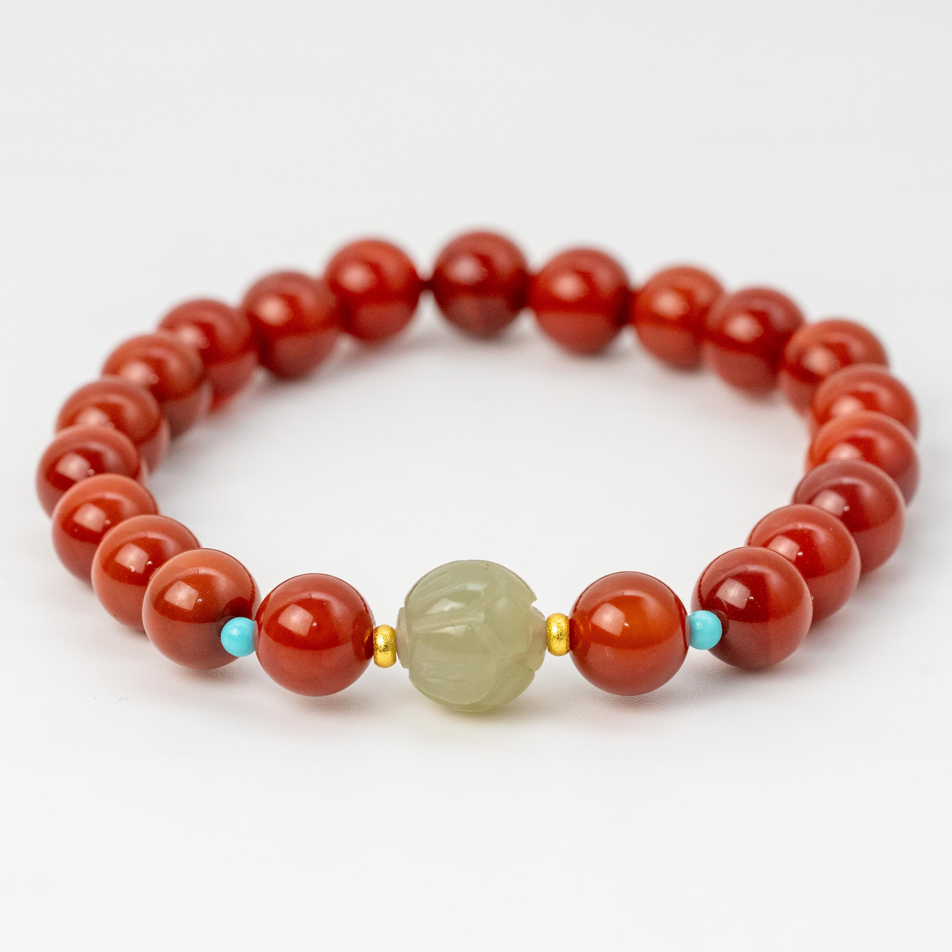 Nanhong Agate+Hetian Jade Single-Loop Bracelet Calming and Soothing