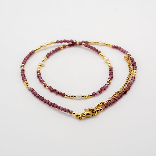 Garnet, Pearl & Japanese Rice Bead Necklace