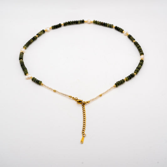 Green Southern Jade Disc Beads with Freshwater Pearl