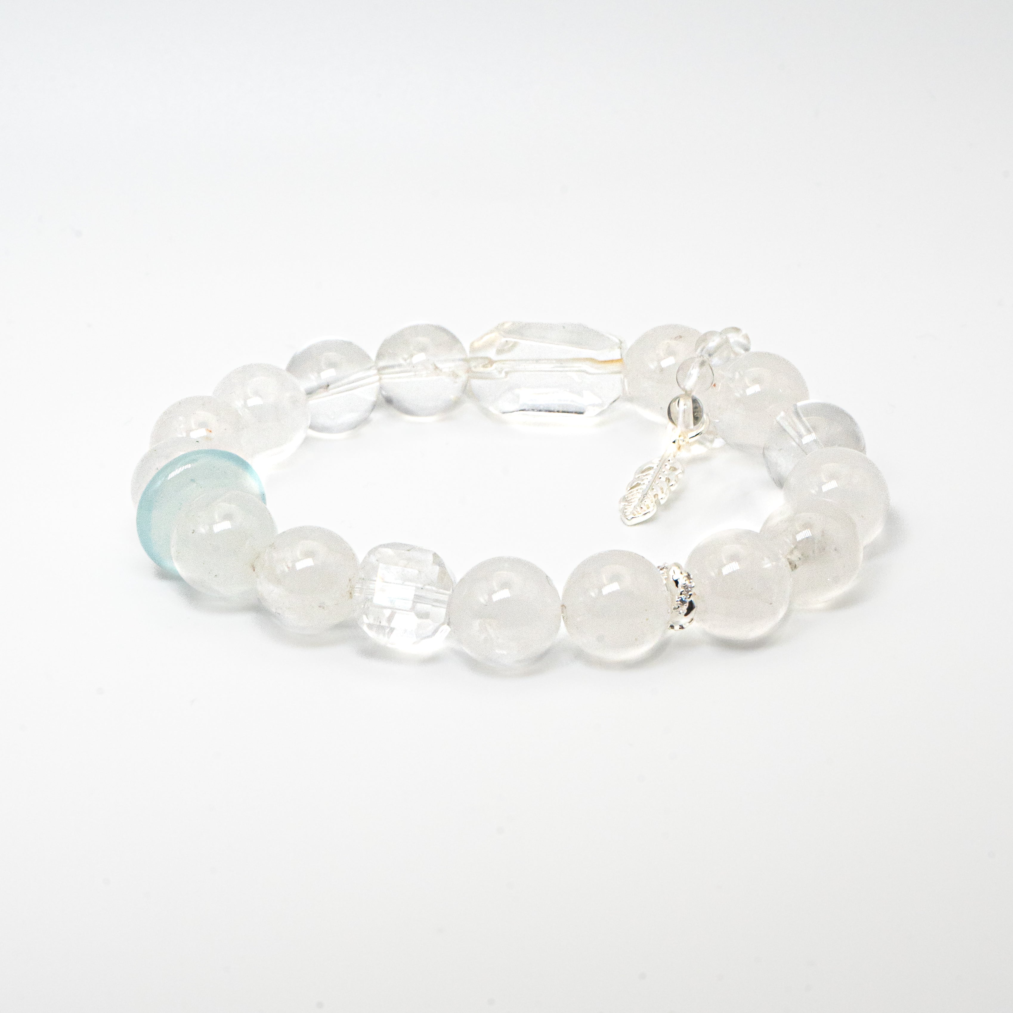 Blue Feather Fluorite and White Phantom Single-loop Bracelet - Calming & Active Protection