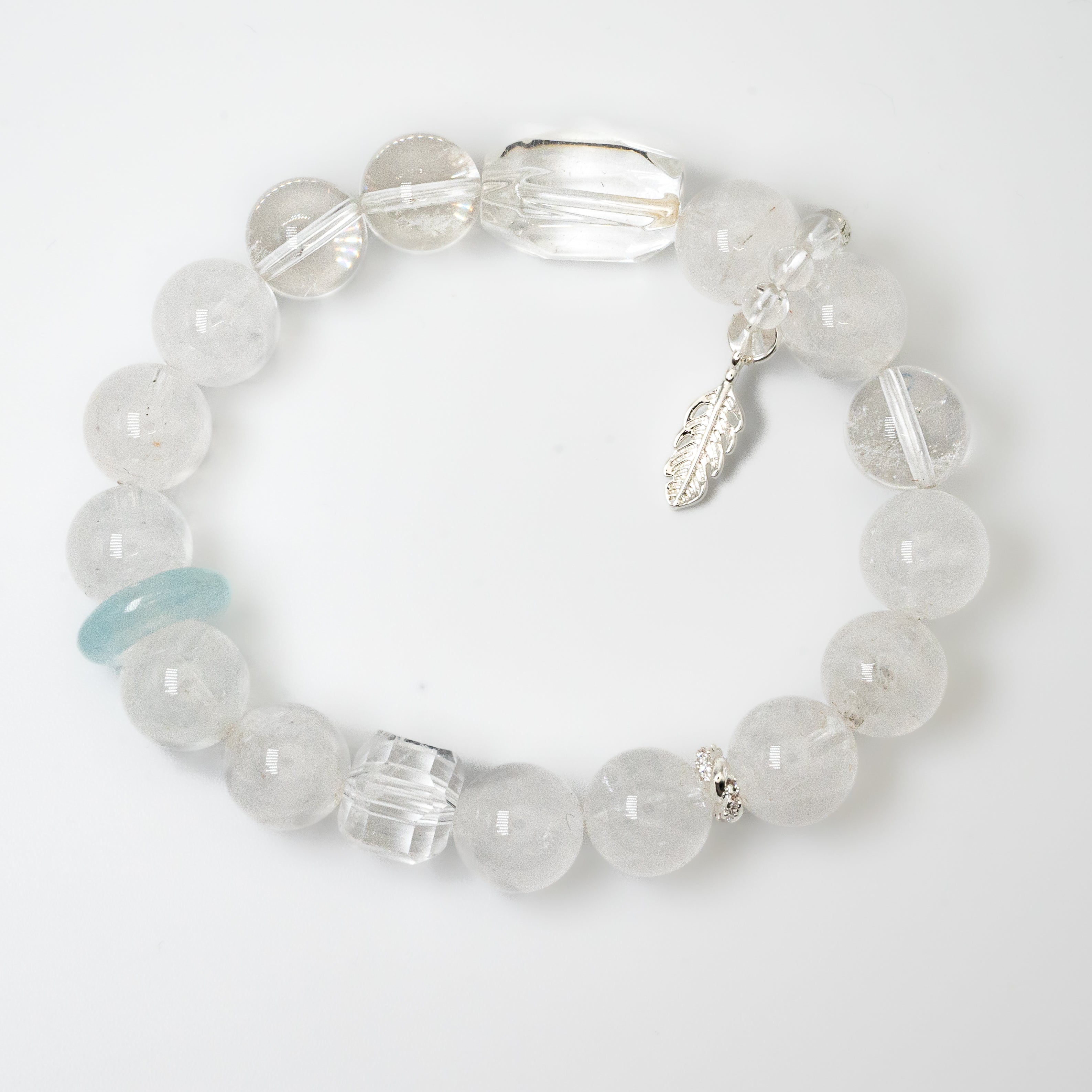 Blue Feather Fluorite and White Phantom Single-loop Bracelet - Calming & Active Protection